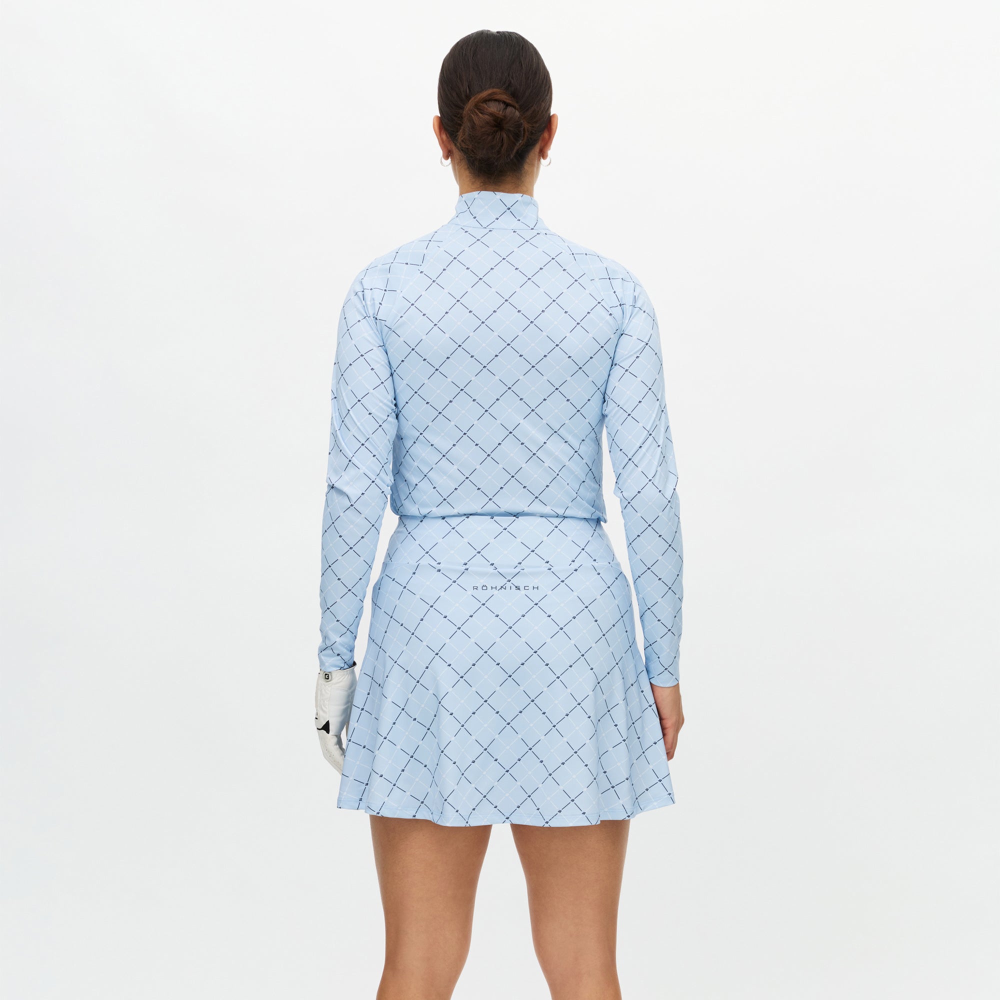 Rohnisch Luna Ladies Long Golf Skort Micro R Check Skyway