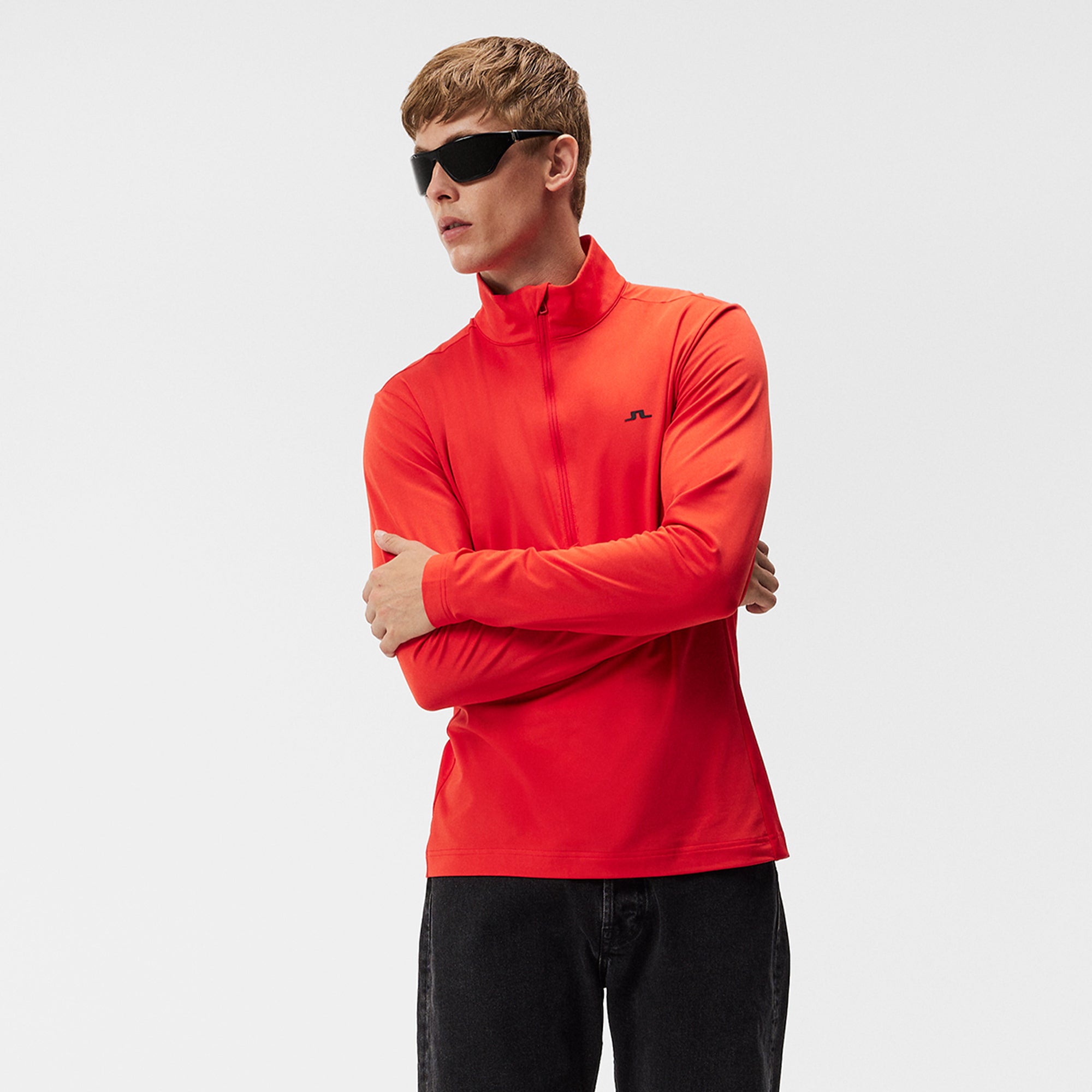 J Lindeberg Luke Half Zip Mens Golf Mid Layer Fiery Red
