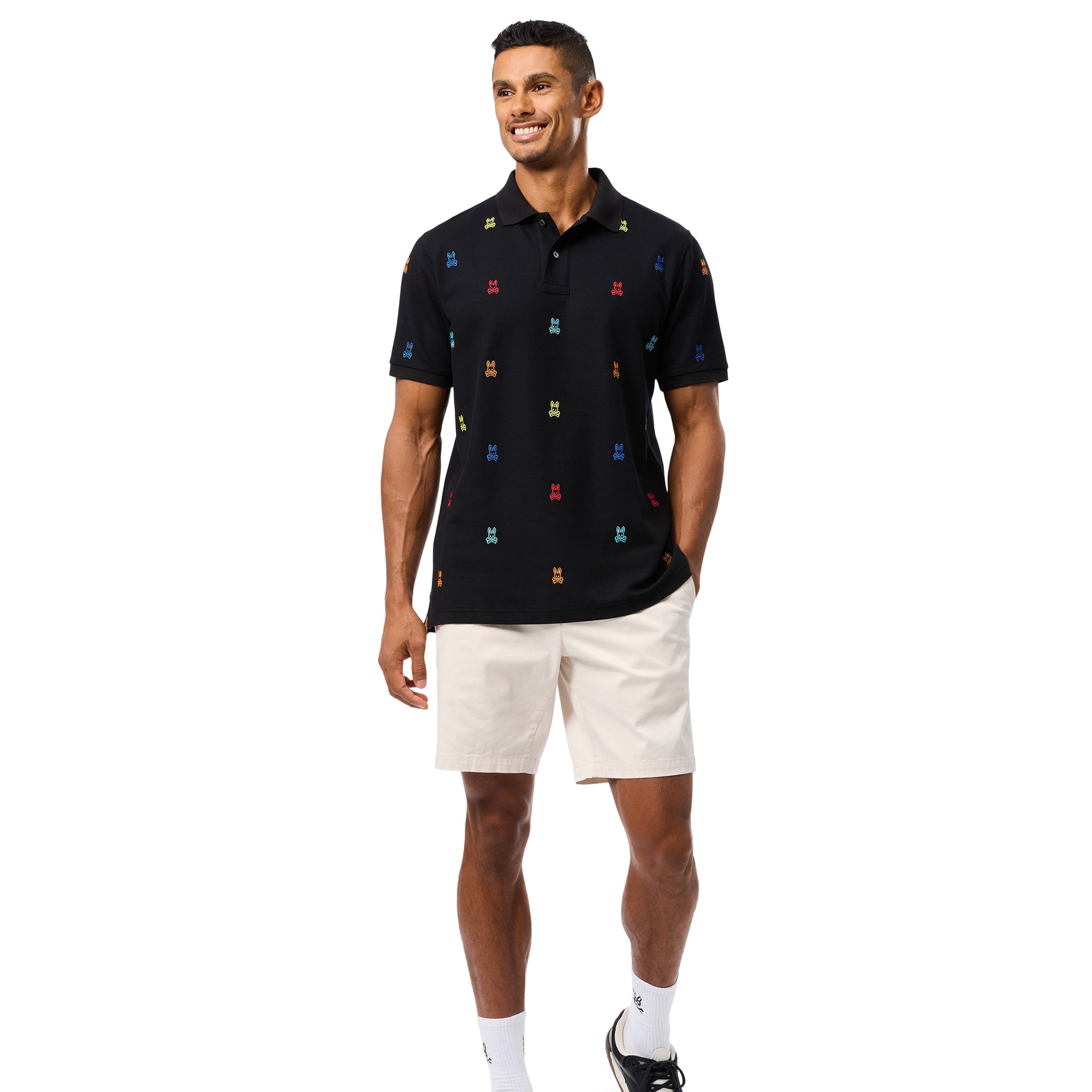 Psycho Bunny Bonham All Over Print Pique Polo Shirt Black