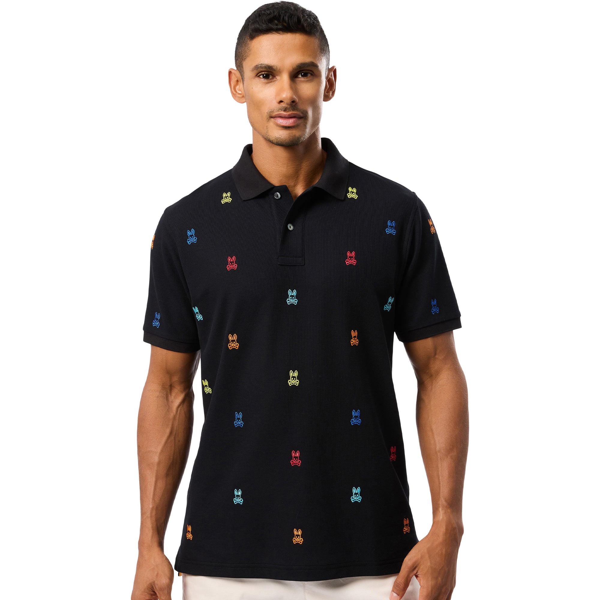 Psycho Bunny Bonham All Over Print Pique Polo Shirt Black