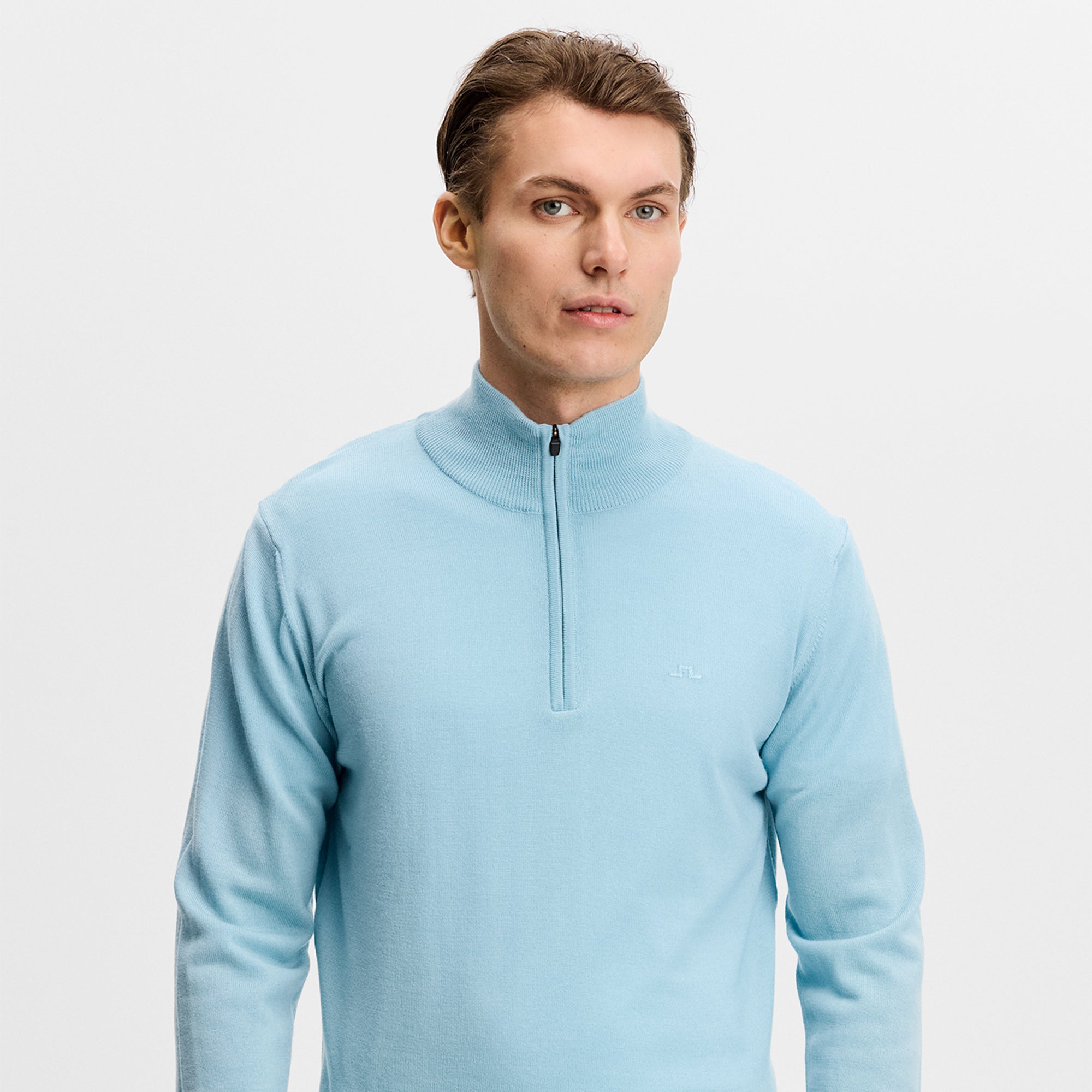J Lindeberg Kiyan Quarter Zip Mens Sweater Forget-Me-Not Blue