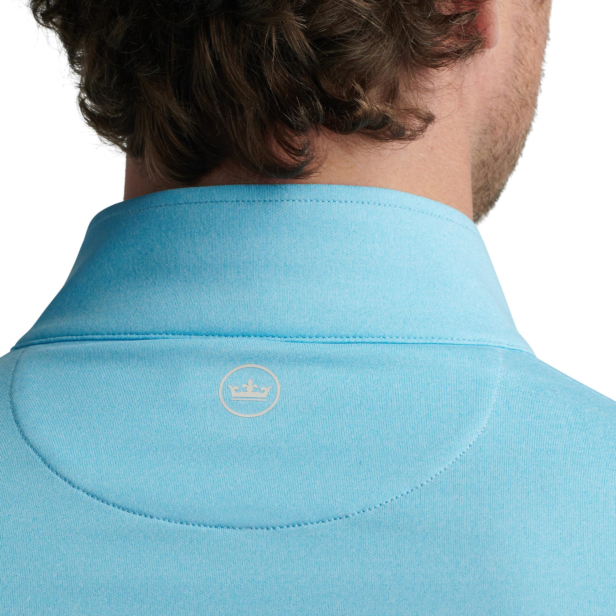 Peter Millar logo on back collar – performance golf layers and designer golf midlayer detail