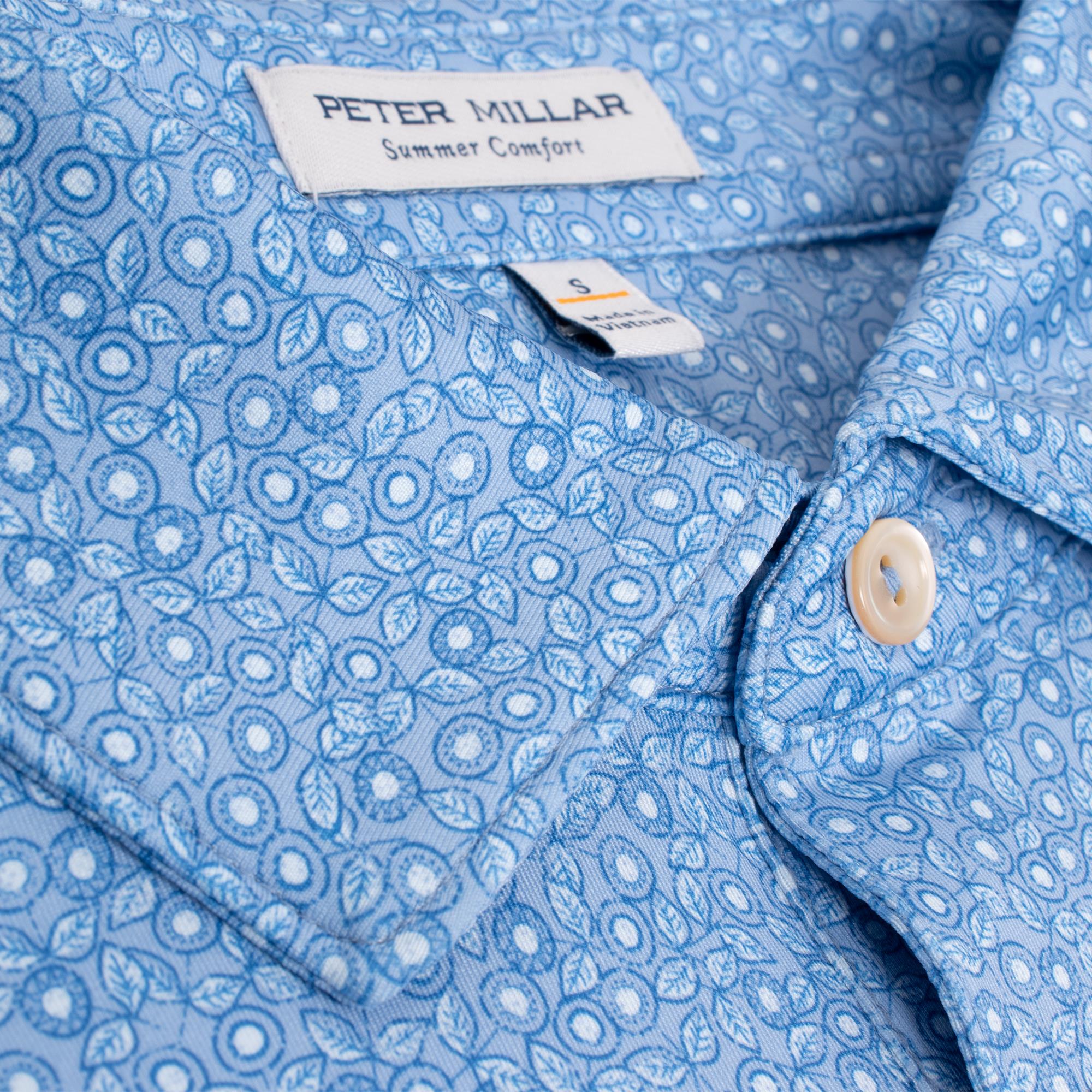 Close-up of collar on Peter Millar Bristol Floral Performance Jersey Polo Shirt – premium mens golf polo shirt