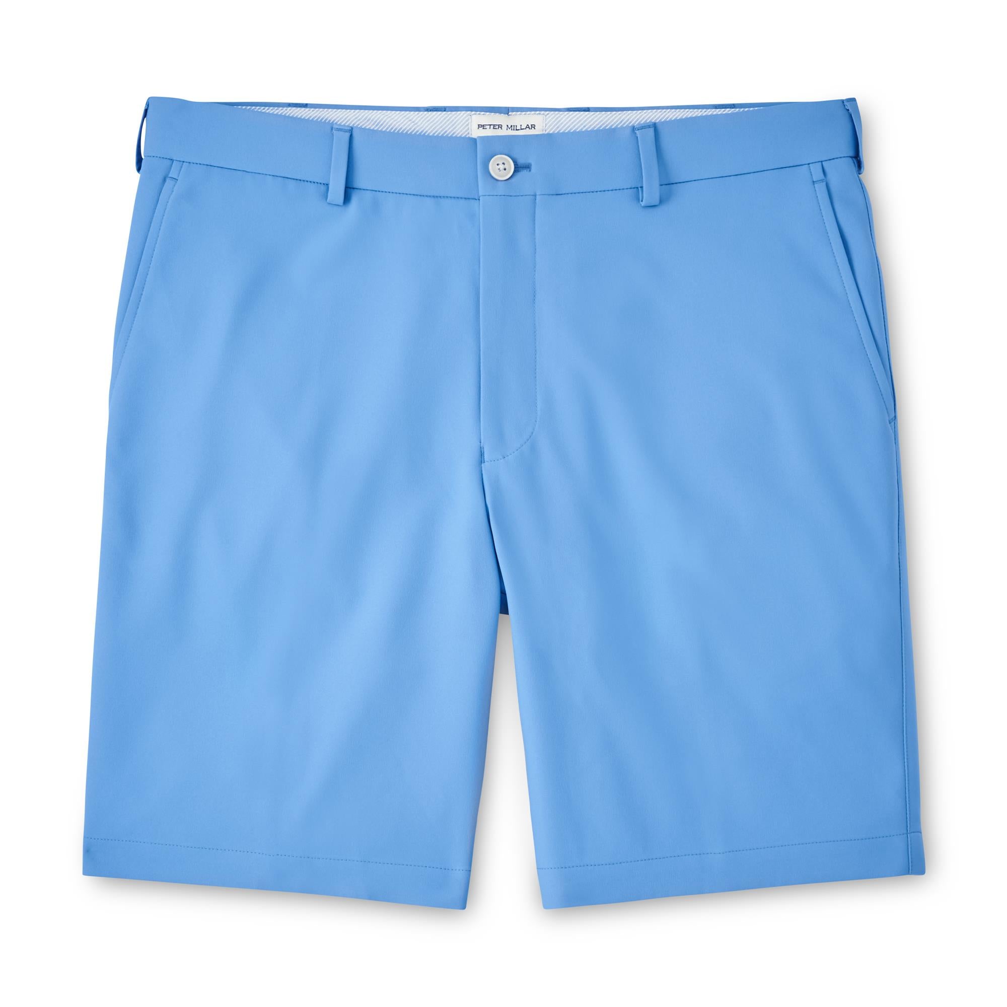 Flatlay view of Peter Millar Salem High Drape Performance Shorts in Blue Sea – mens golf shorts with stretch