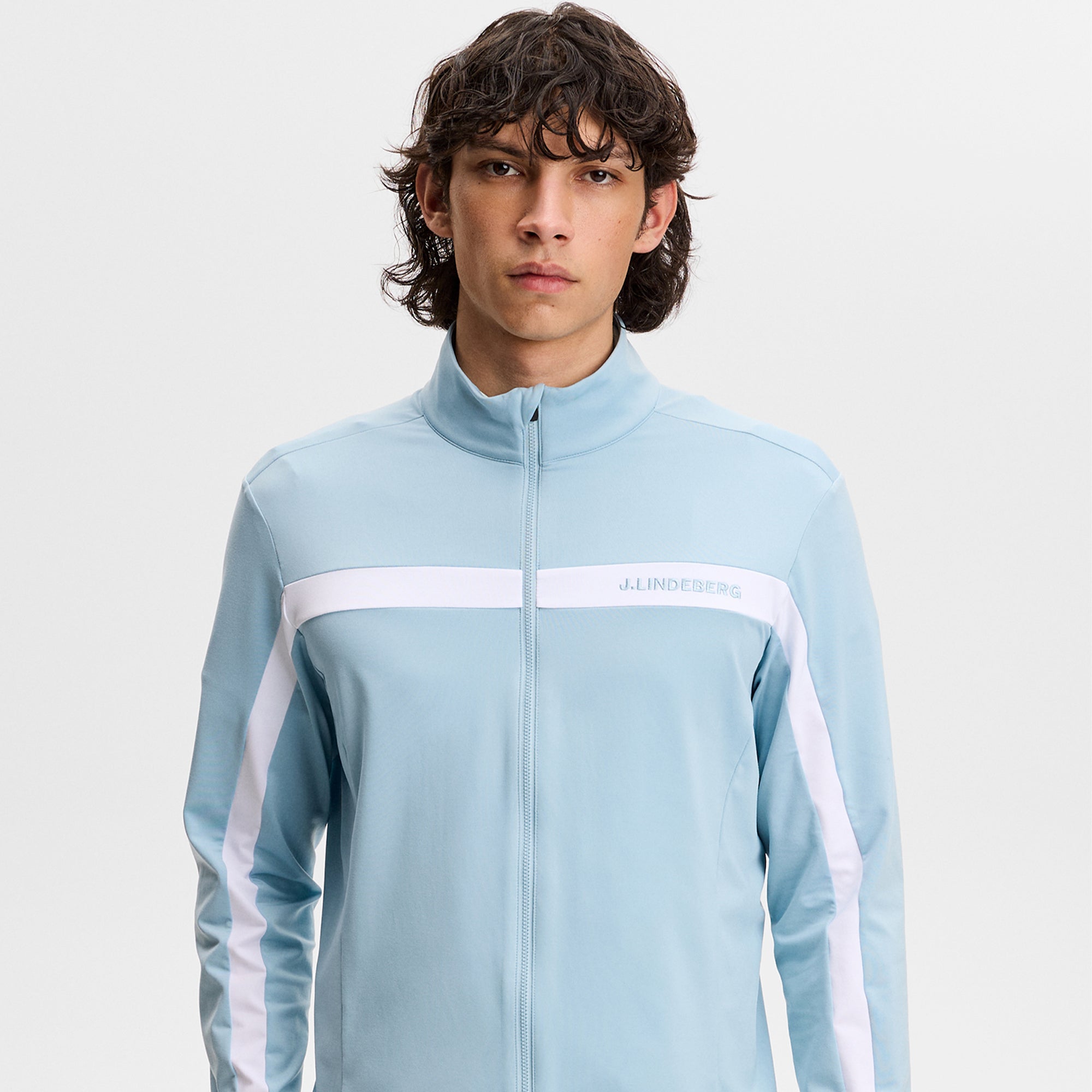 J Lindeberg Jarvis Mens Golf Mid Layer Forget-Me-Not Blue
