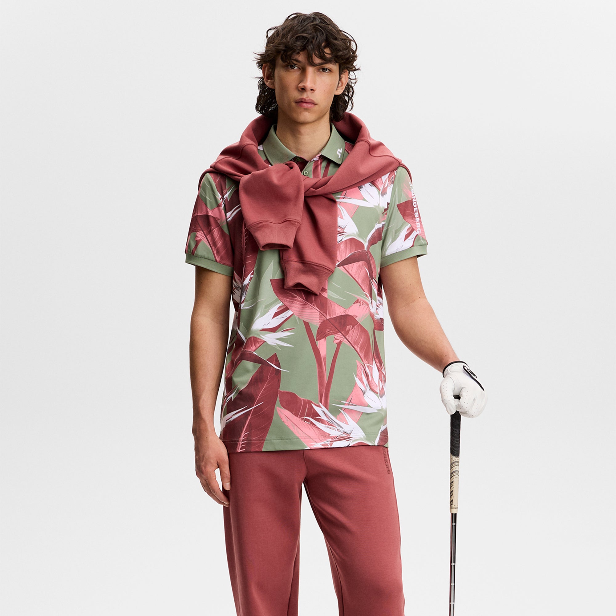 J Lindeberg Tour Tech Print Mens Golf Polo Shirt Paradise Hedge Green M
