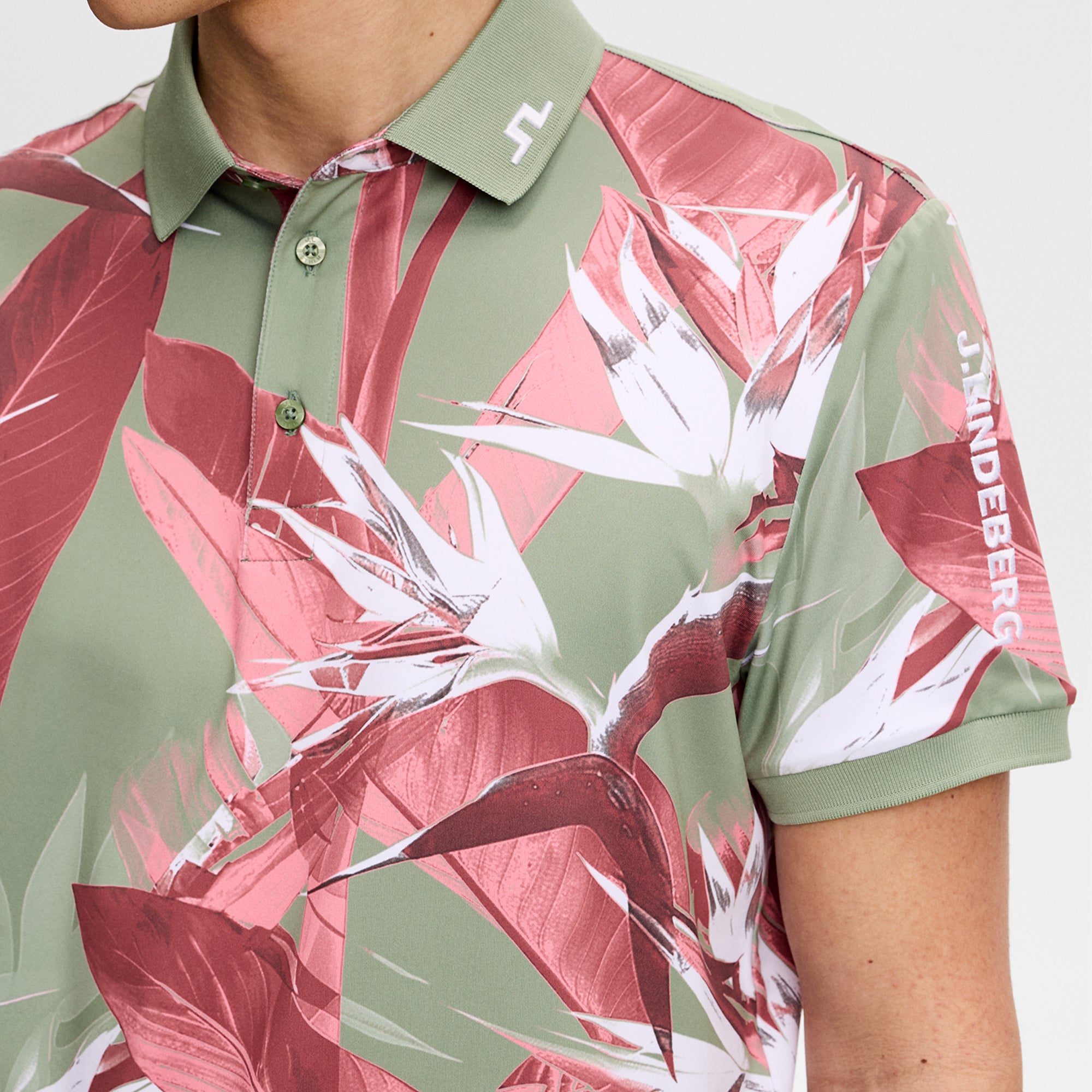 J Lindeberg Tour Tech Print Mens Golf Polo Shirt Paradise Hedge Green M