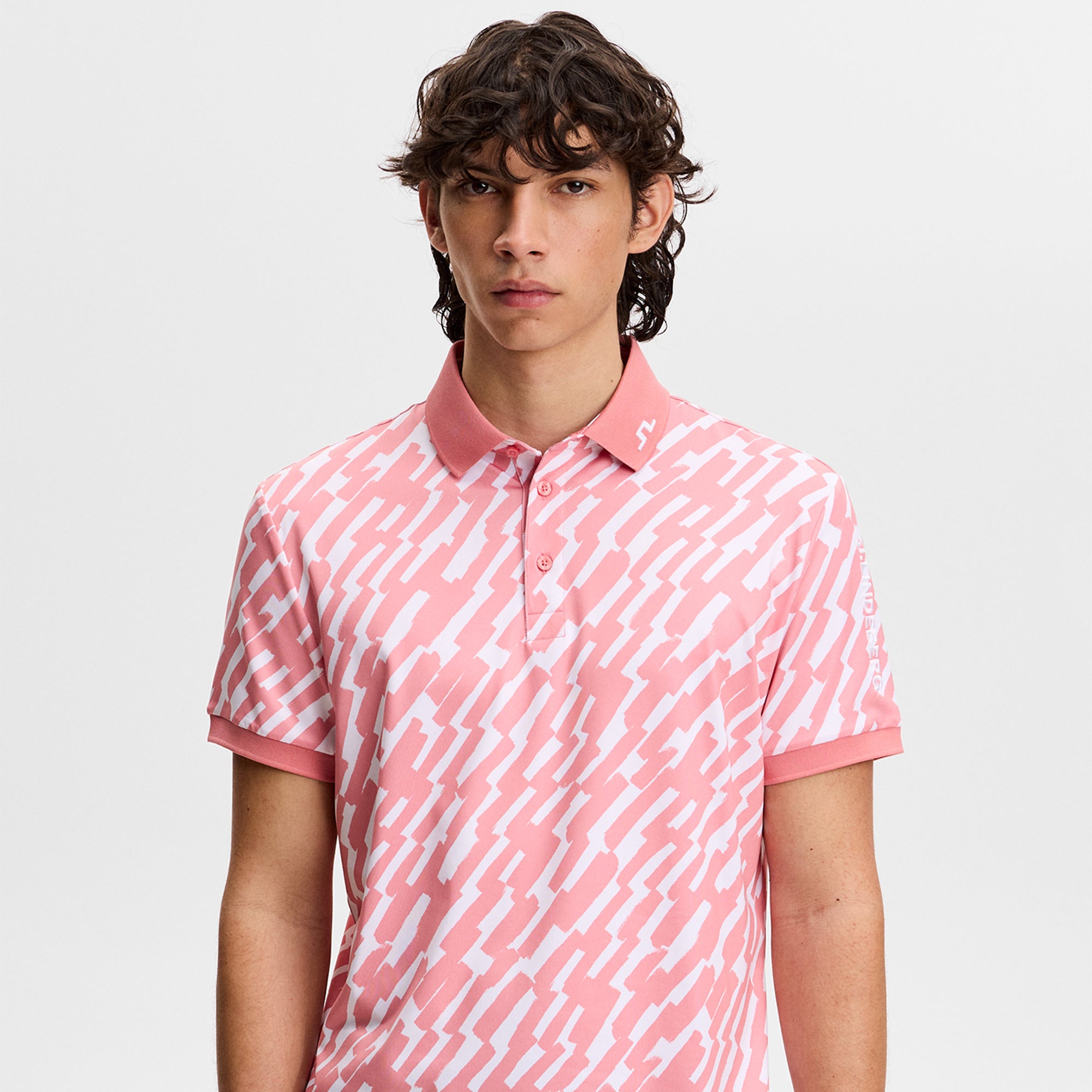 J Lindeberg Tour Tech Print Mens Golf Polo Shirt Oak Flamingo M