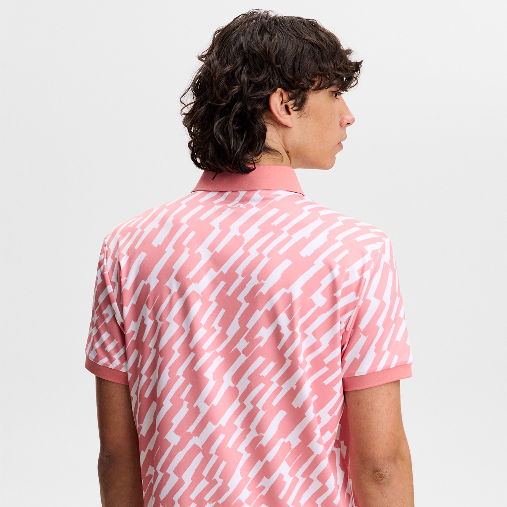 J Lindeberg Tour Tech Print Mens Golf Polo Shirt Oak Flamingo M