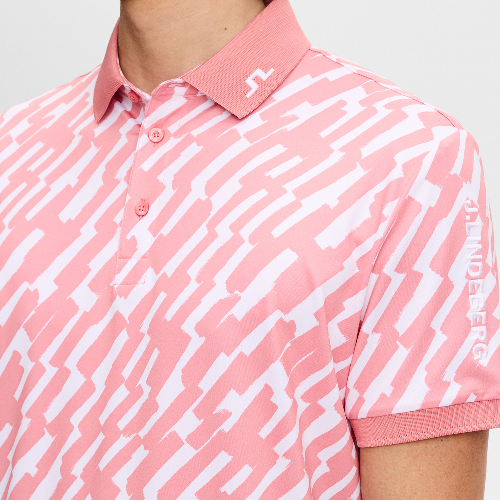 J Lindeberg Tour Tech Print Mens Golf Polo Shirt Oak Flamingo M