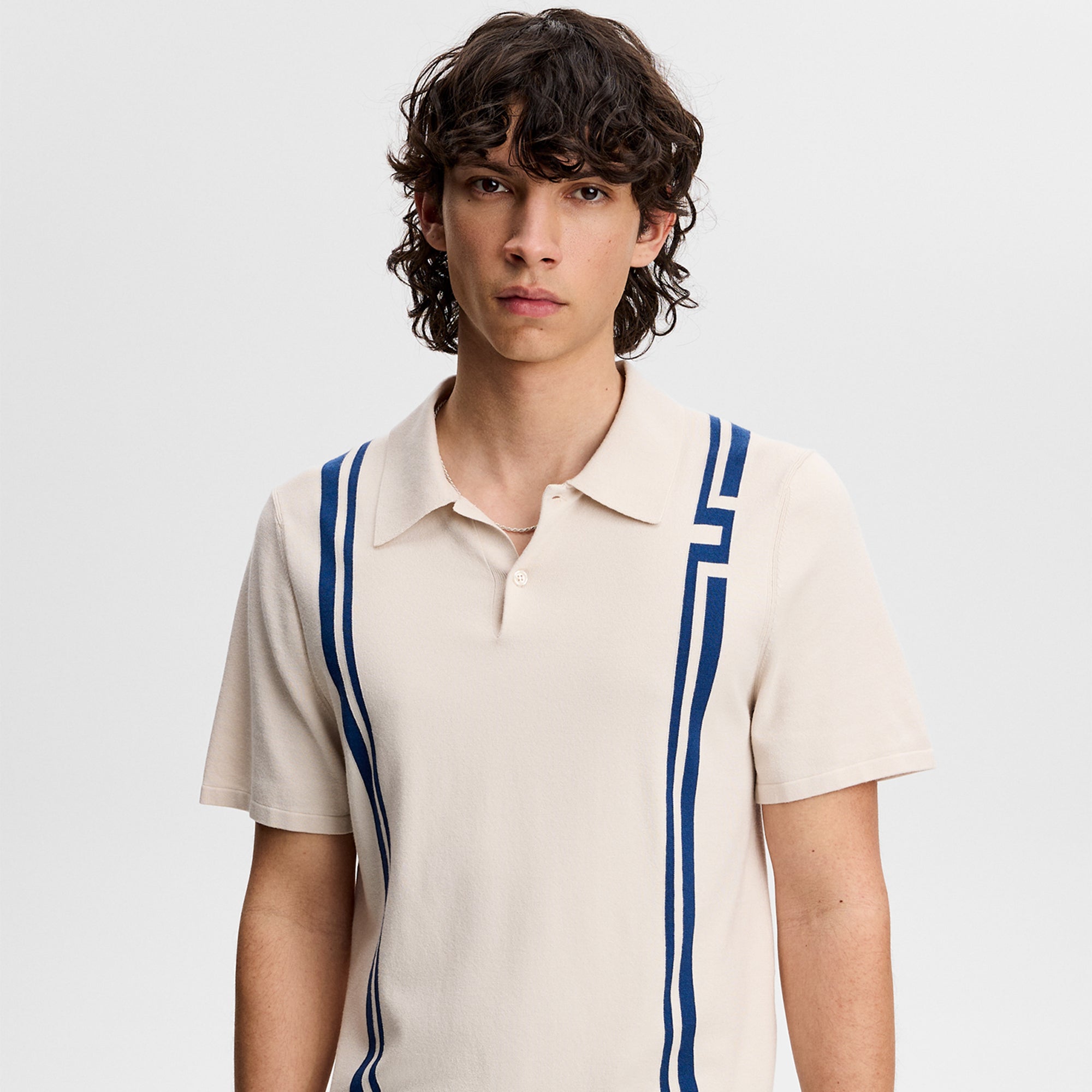 J Lindeberg Rylan Stripe Knit Mens Golf Polo Shirt Moonbeam