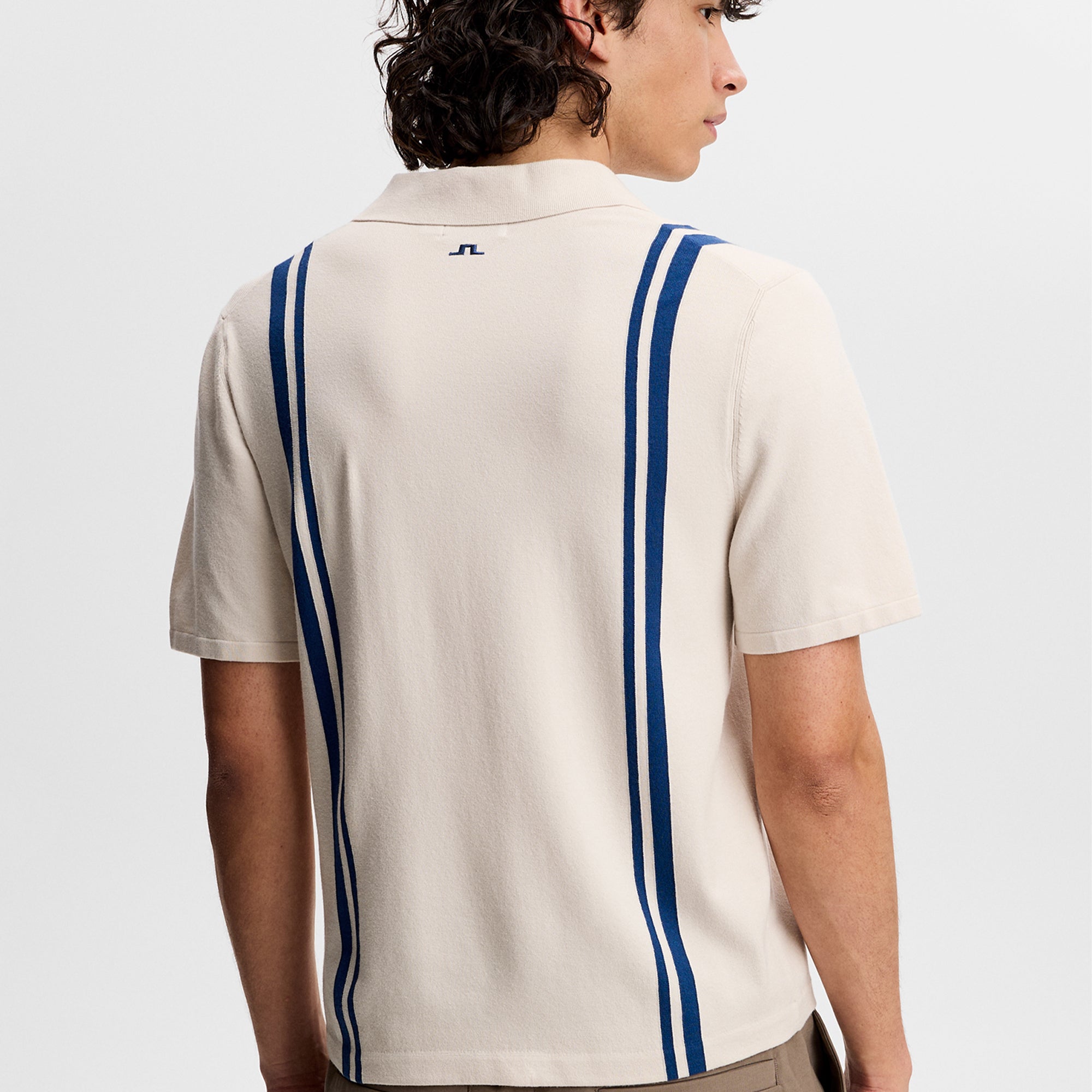 J Lindeberg Rylan Stripe Knit Mens Golf Polo Shirt Moonbeam