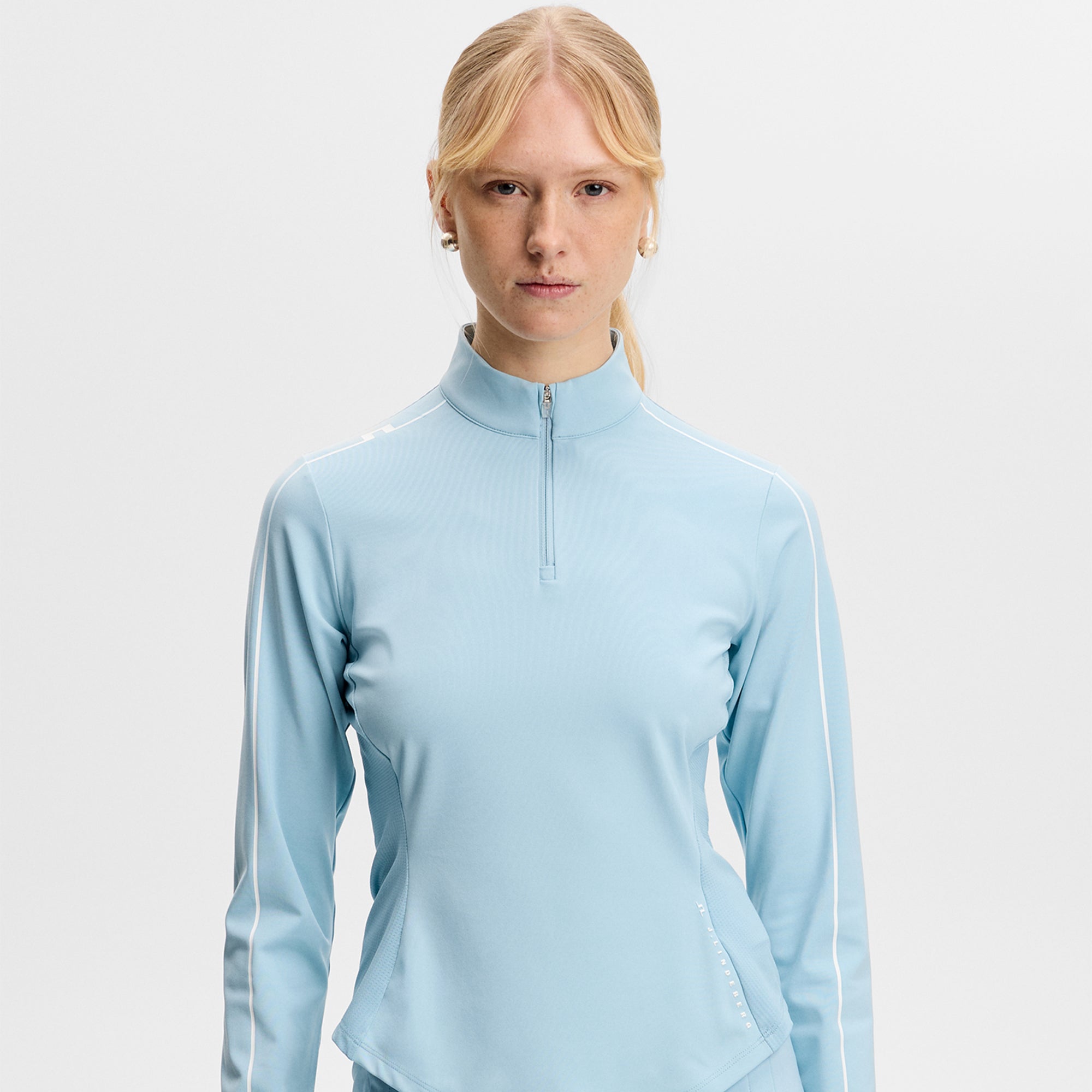 J Lindeberg Adiola Quarter Zip Ladies Golf Mid Layer Forget-Me-Not Blue