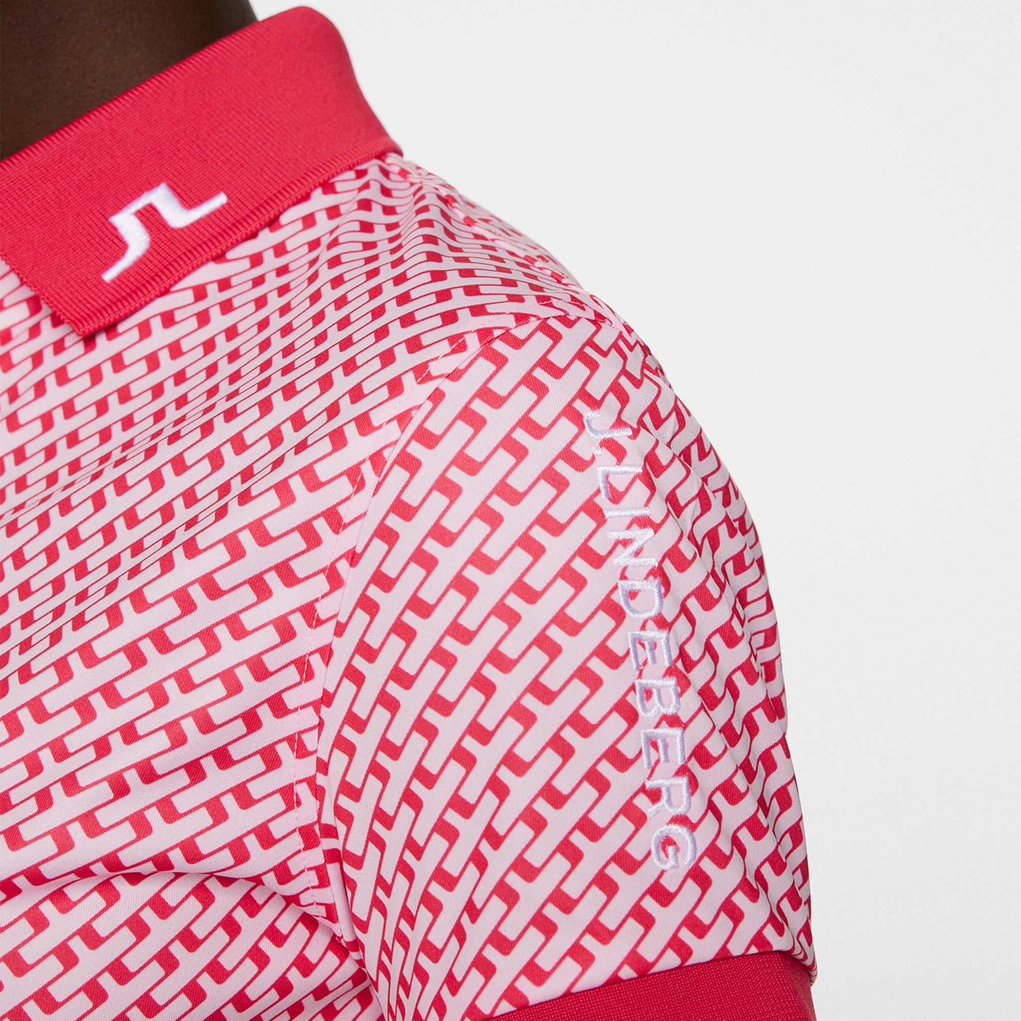 J Lindeberg Tour Tech Print Ladies Golf Polo Shirt Tour Geo Pink