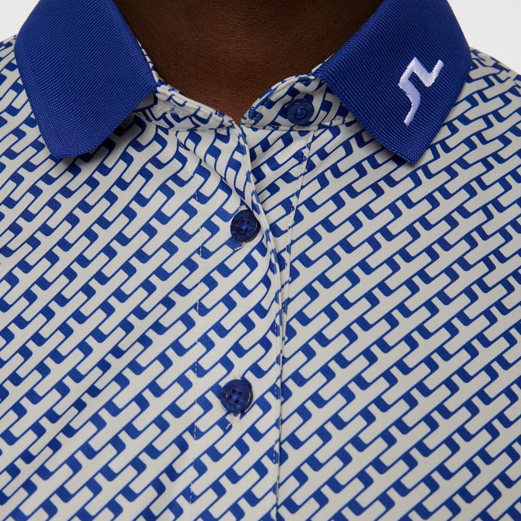 J Lindeberg Tour Tech Print Ladies Golf Polo Shirt Tour Geo Moonbeam