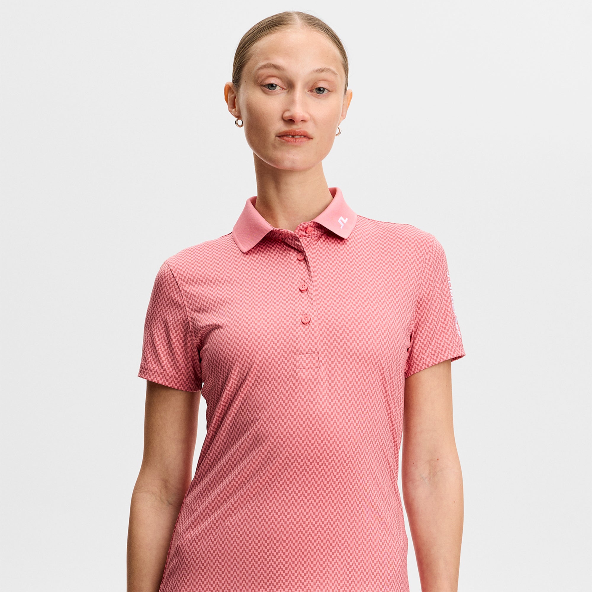 J Lindeberg Tour Tech Print Ladies Golf Polo Shirt Bridge Stack Rose S