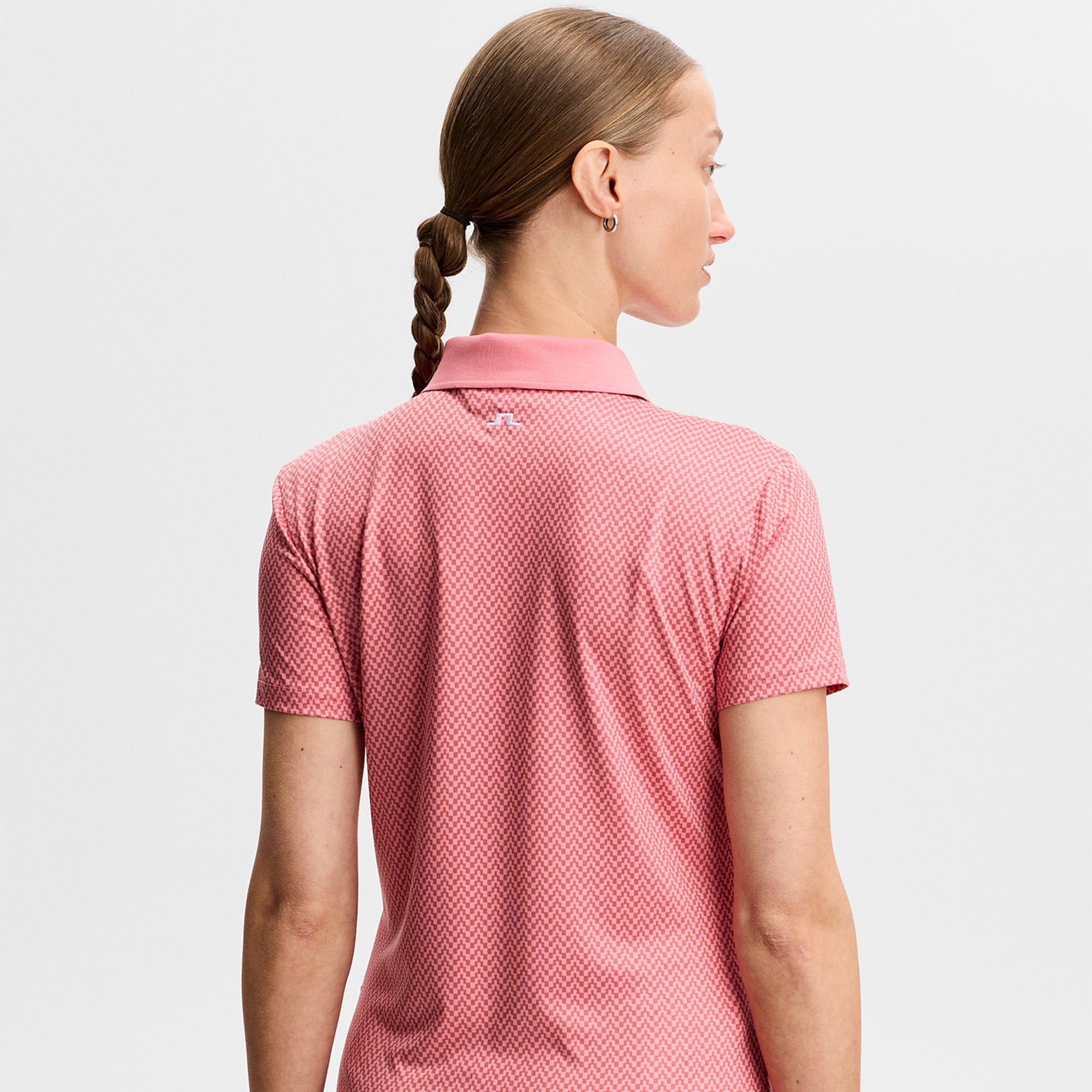 J Lindeberg Tour Tech Print Ladies Golf Polo Shirt Bridge Stack Rose S