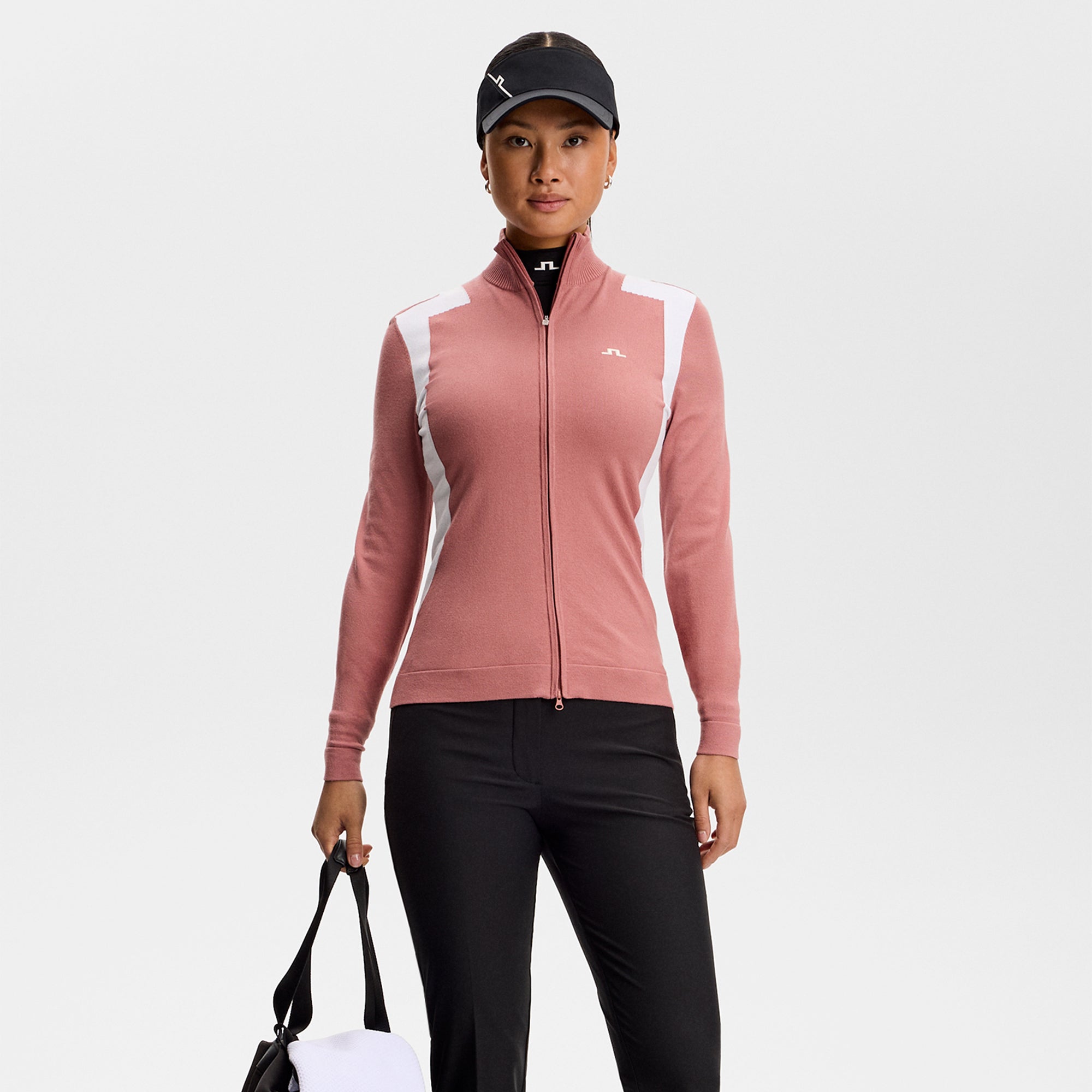 J Lindeberg Bianca Knitted Zip Ladies Golf Sweater Withered Rose