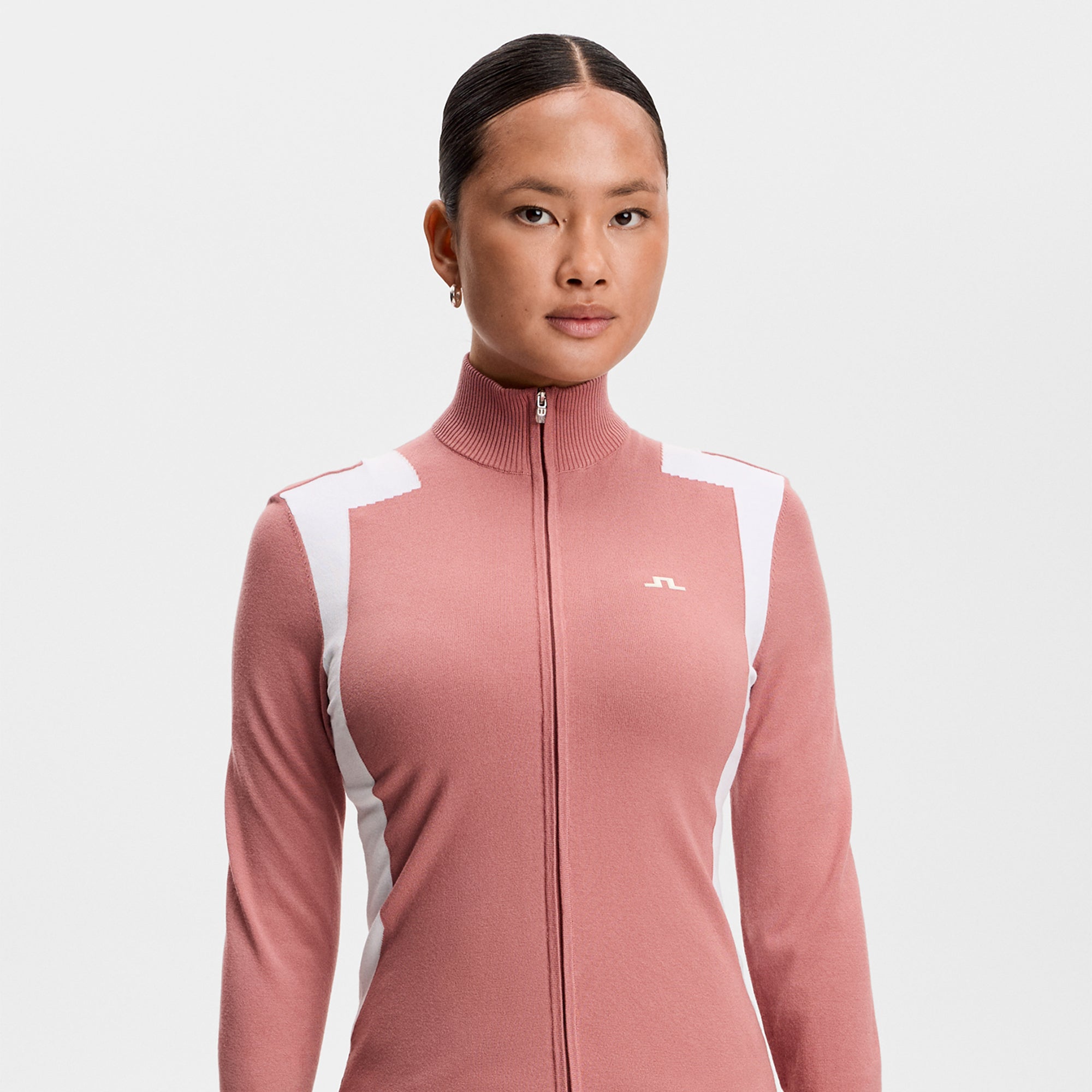J Lindeberg Bianca Knitted Zip Ladies Golf Sweater Withered Rose
