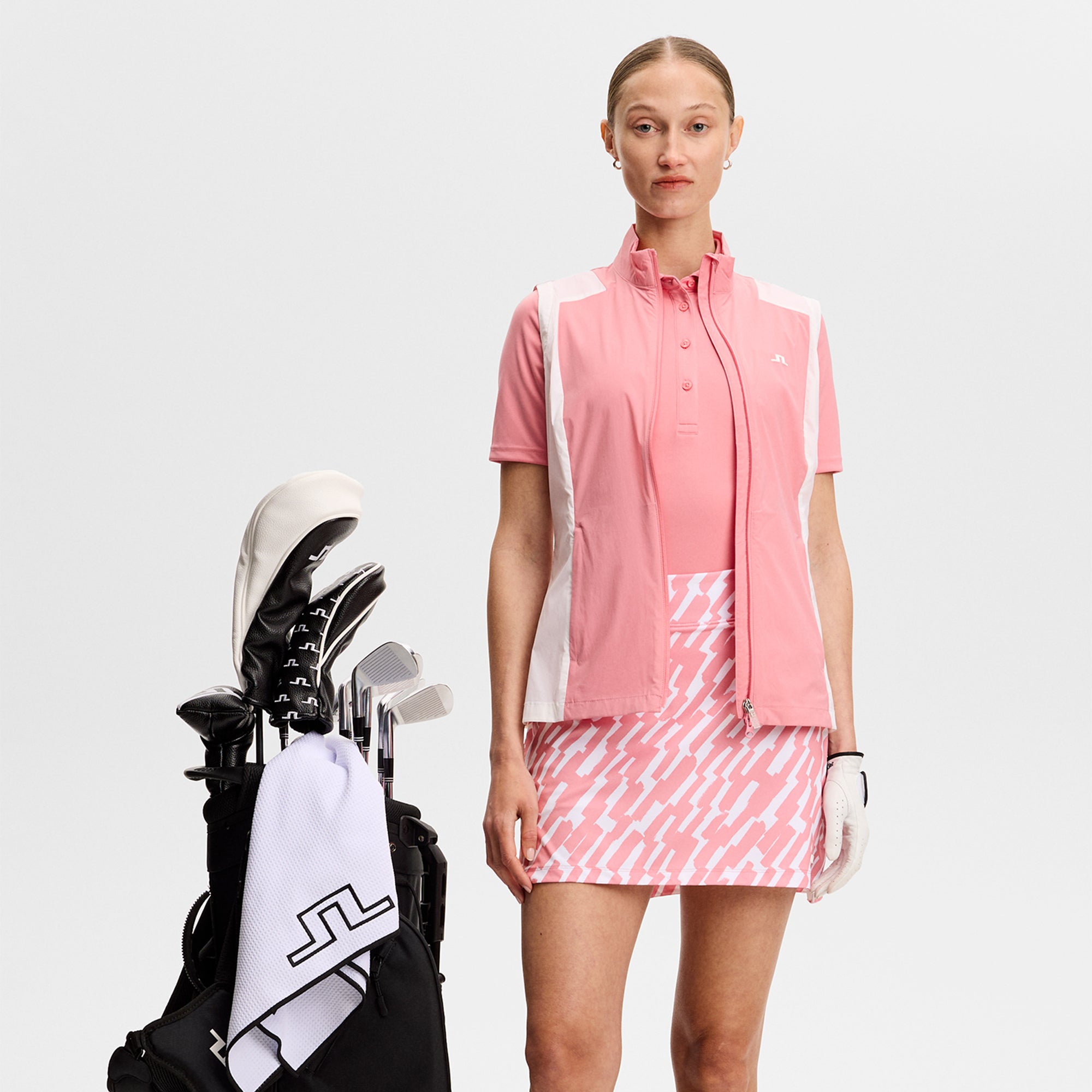 J Lindeberg Amy Print Ladies Golf Skirt Oak Flamingo M