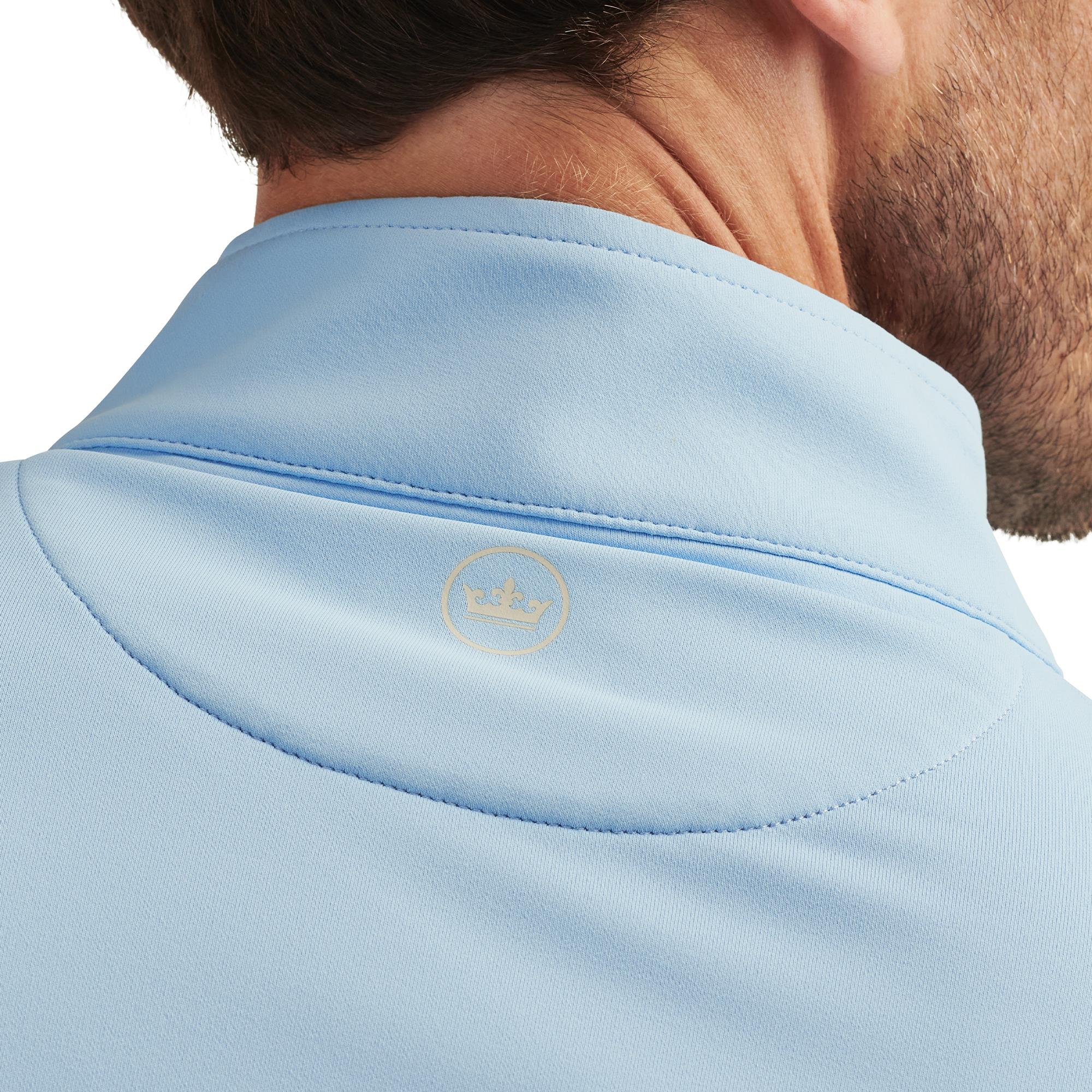 Peter Millar logo on back collar of Perth Stretch 1/4 Zip – premium golf midlayer from Peter Millar UK