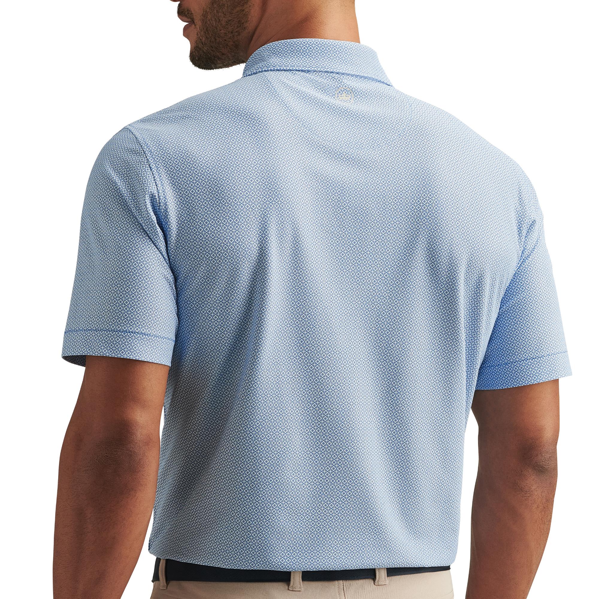 Model back view of Peter Millar Costa Geo Performance Polo – premium mens golf clothing UK