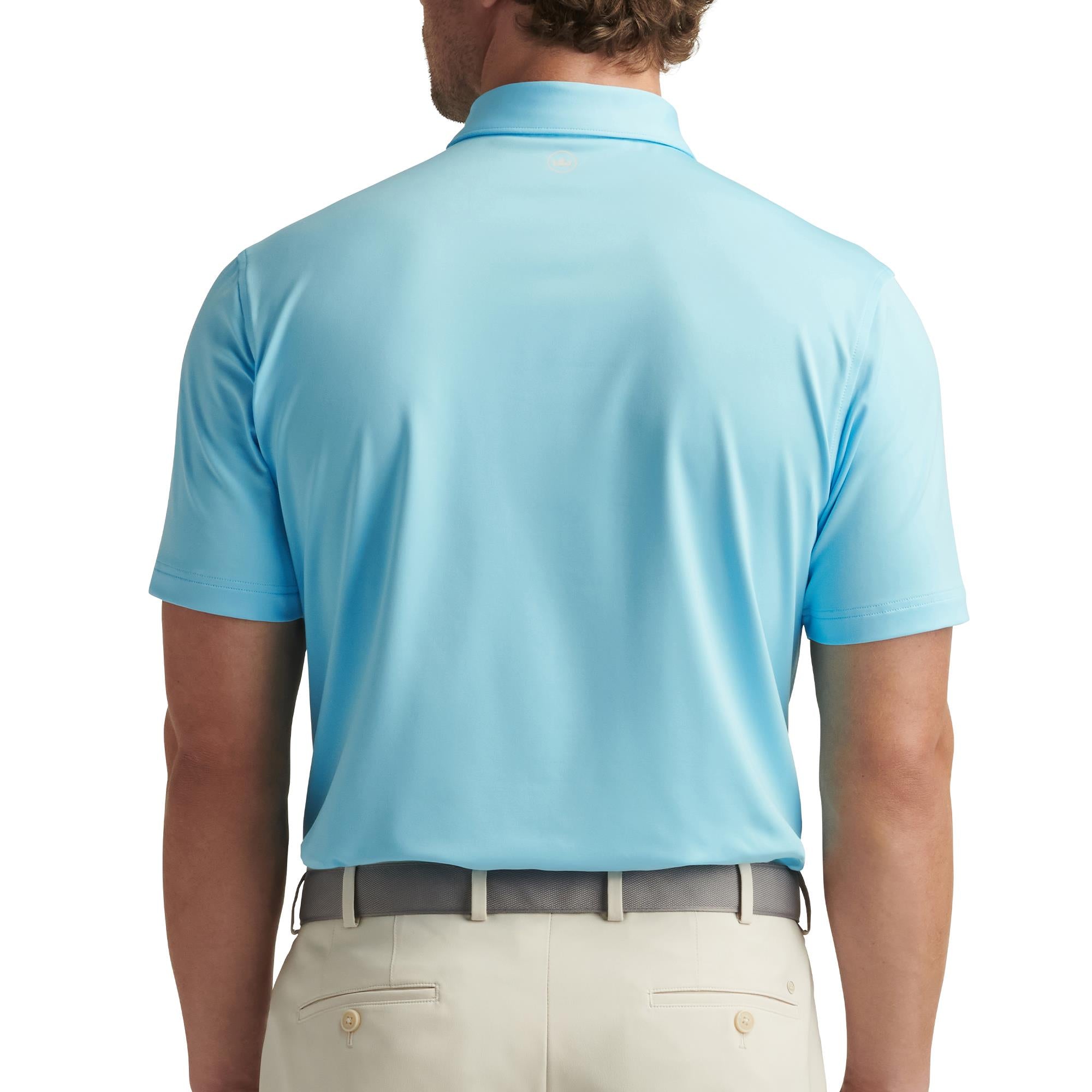 Model back view of Peter Millar Solid Jersey Polo – luxury mens golf polo from Peter Millar UK