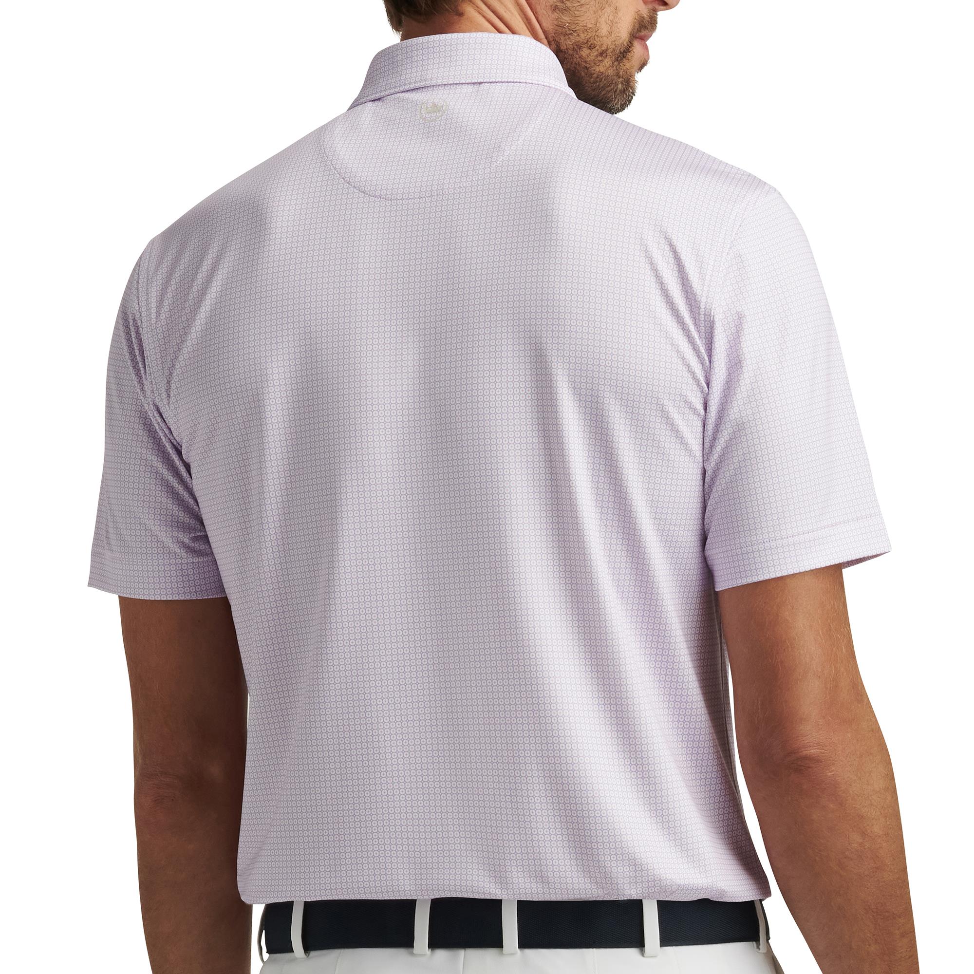Model back view of Peter Millar Solid Performance Polo Shirt – premium golf polo for men