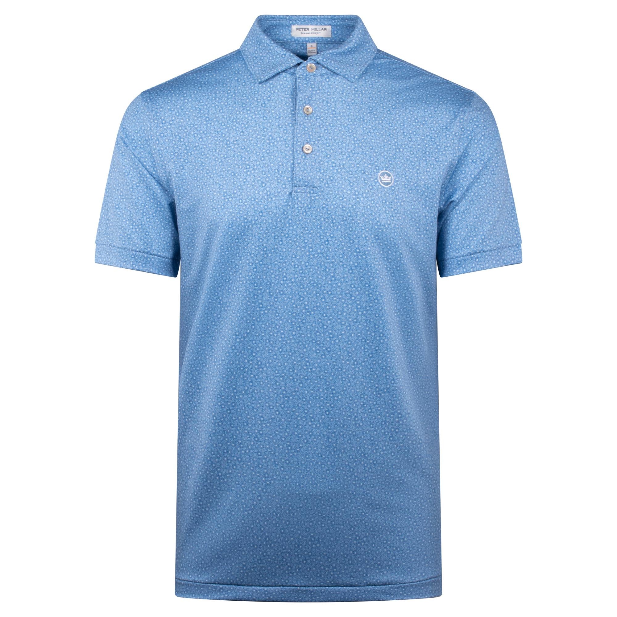 Front view of Peter Millar Bristol Floral Performance Jersey Polo Shirt in Blue Fade – mens golf polo shirt with floral pattern