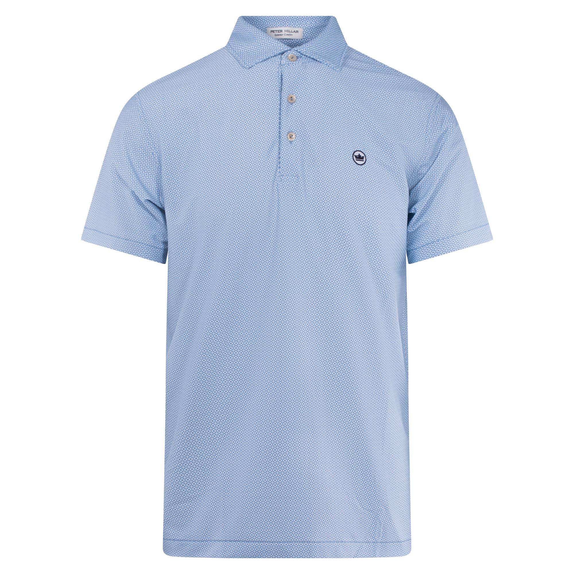 Front product image of Peter Millar Costa Geo Performance Mesh Polo Shirt in Sailor Blue – mens golf polo shirt