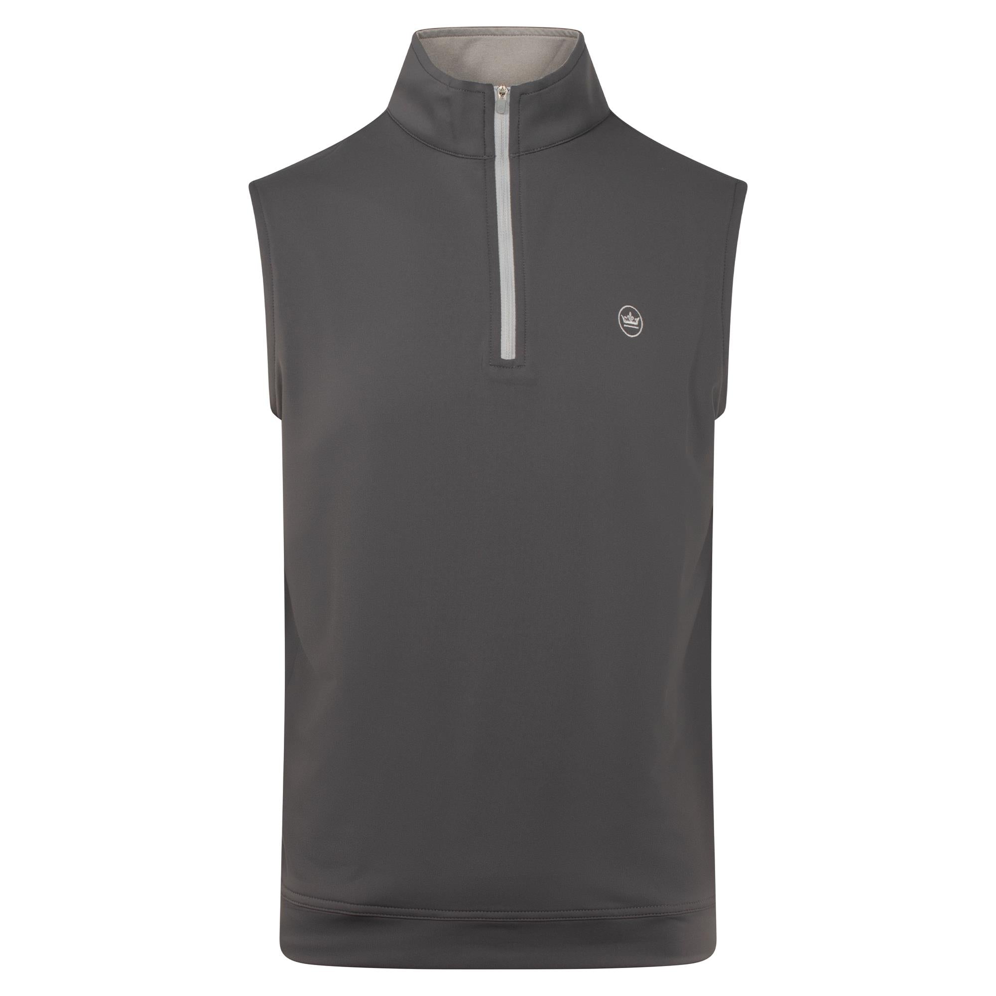 Front product view of Peter Millar Galway Stretch Loop TY 1/4 Zip Vest in Iron – luxury mens golf gilet from Peter Millar UK