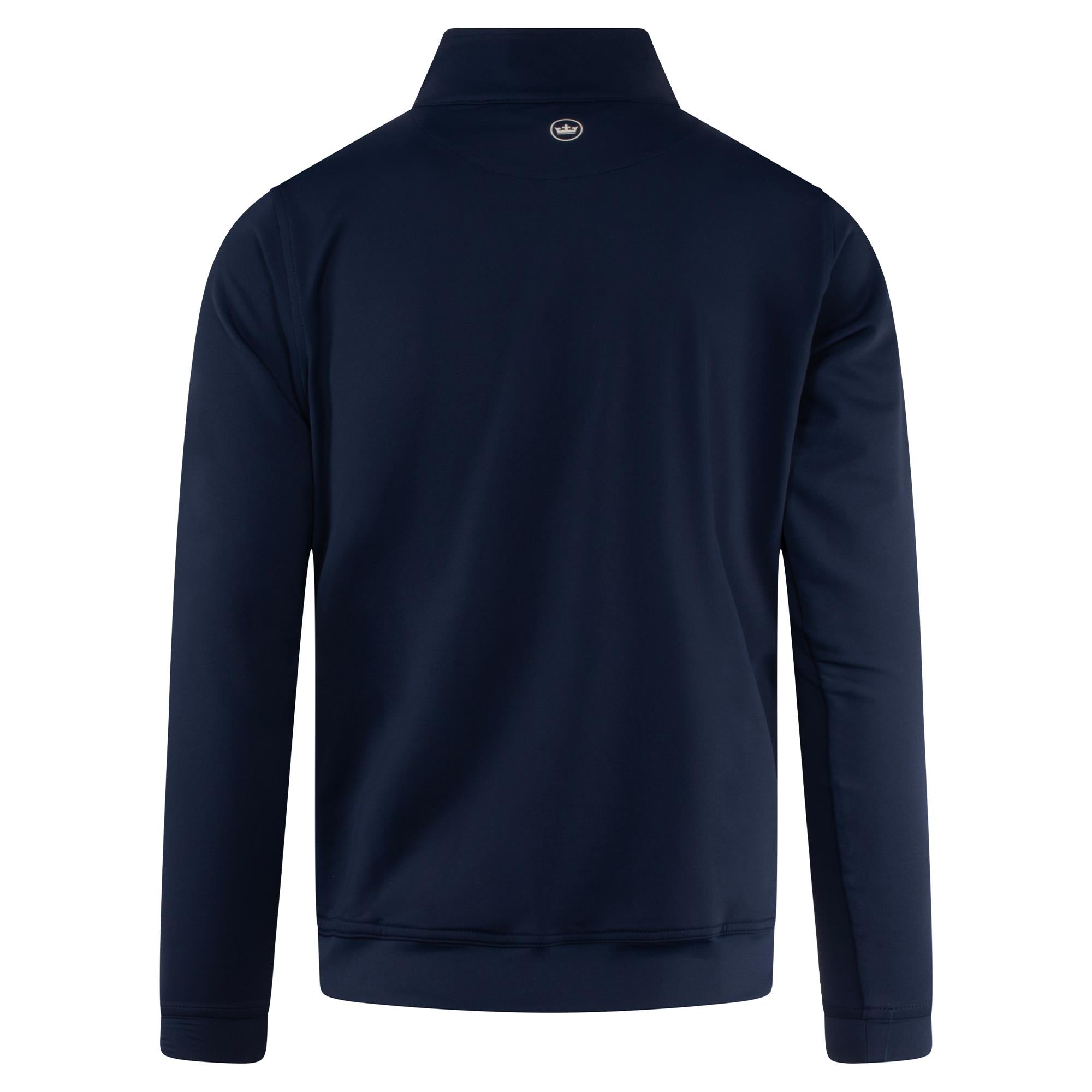 Back view of Peter Millar Perth Stretch Quarter-Zip in Navy – designer golf midlayer for men