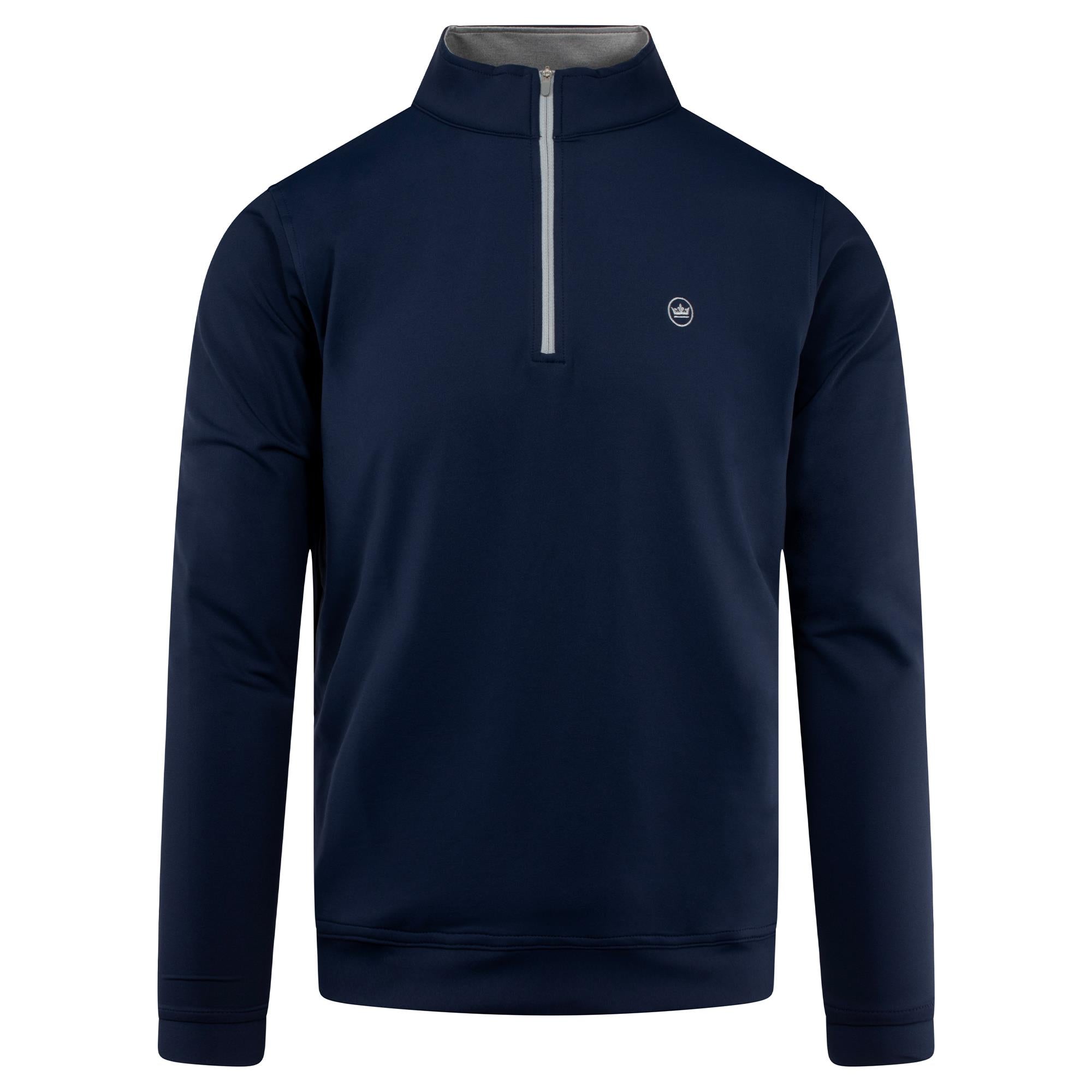 Front view of Peter Millar Perth Stretch 1/4 Zip Mid Layer in Navy – mens golf mid layer from Peter Millar UK