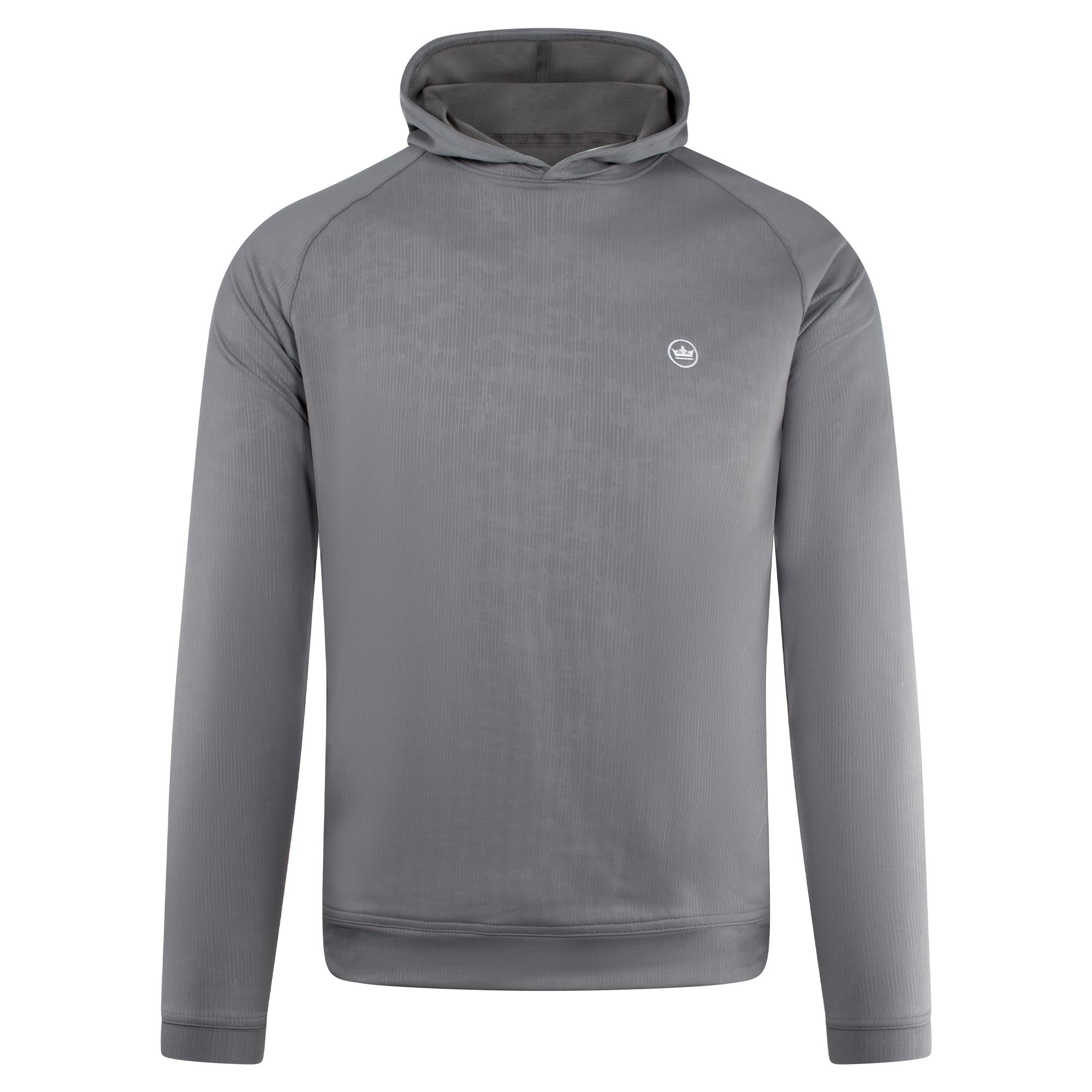 Front product image of Peter Millar Pine Camo Performance Hoodie in Blue Oslo Grey – luxury mens golf hoodie from Peter Millar UK