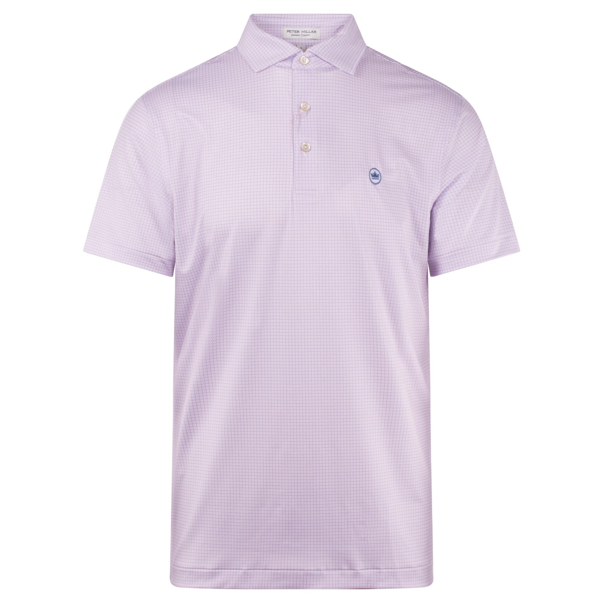Front view of Peter Millar Solid Performance Jersey Polo Shirt in White Blue Sea – mens golf polo shirt