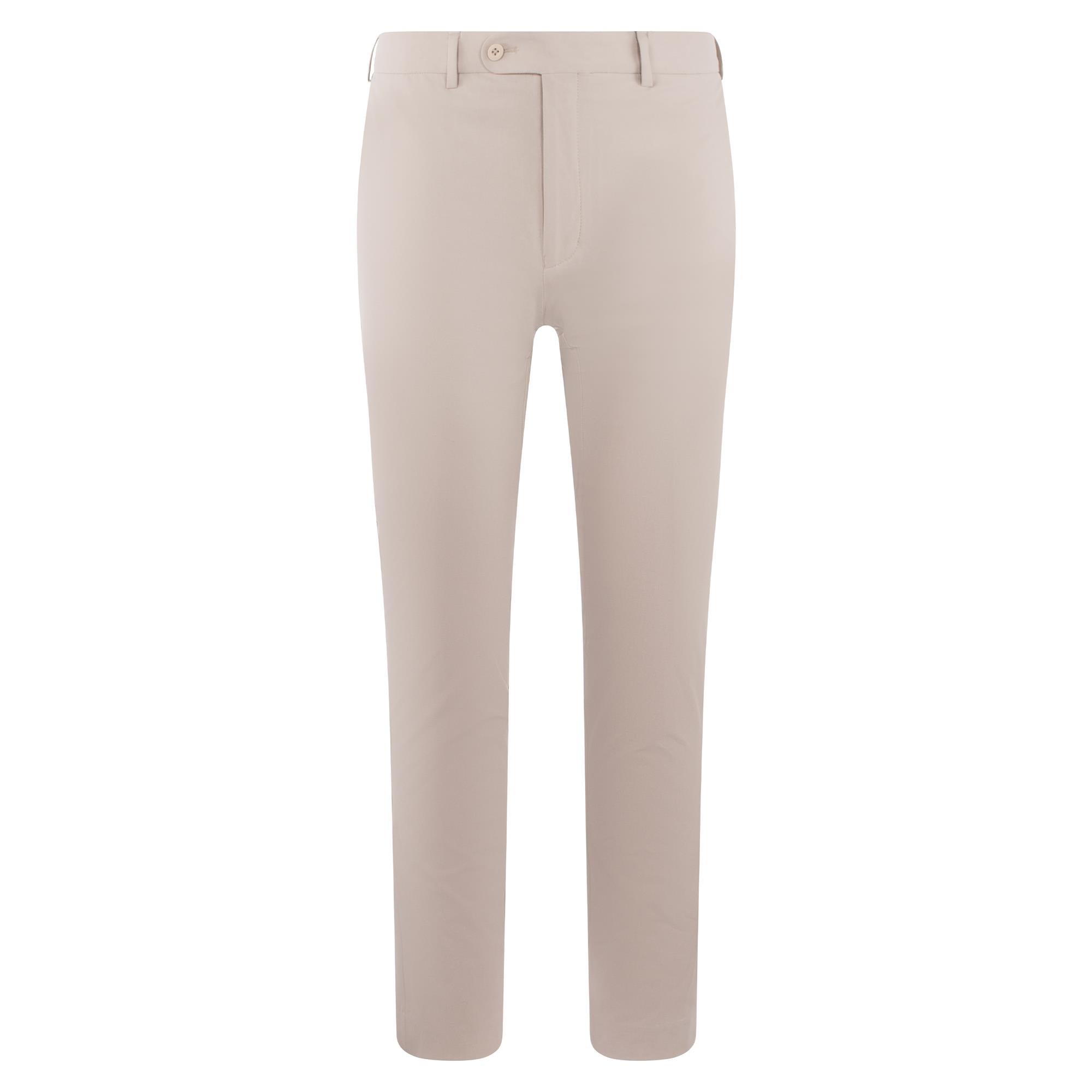 Front view of Peter Millar Surge Performance Trousers in Oatmeal – mens golf trousers UK