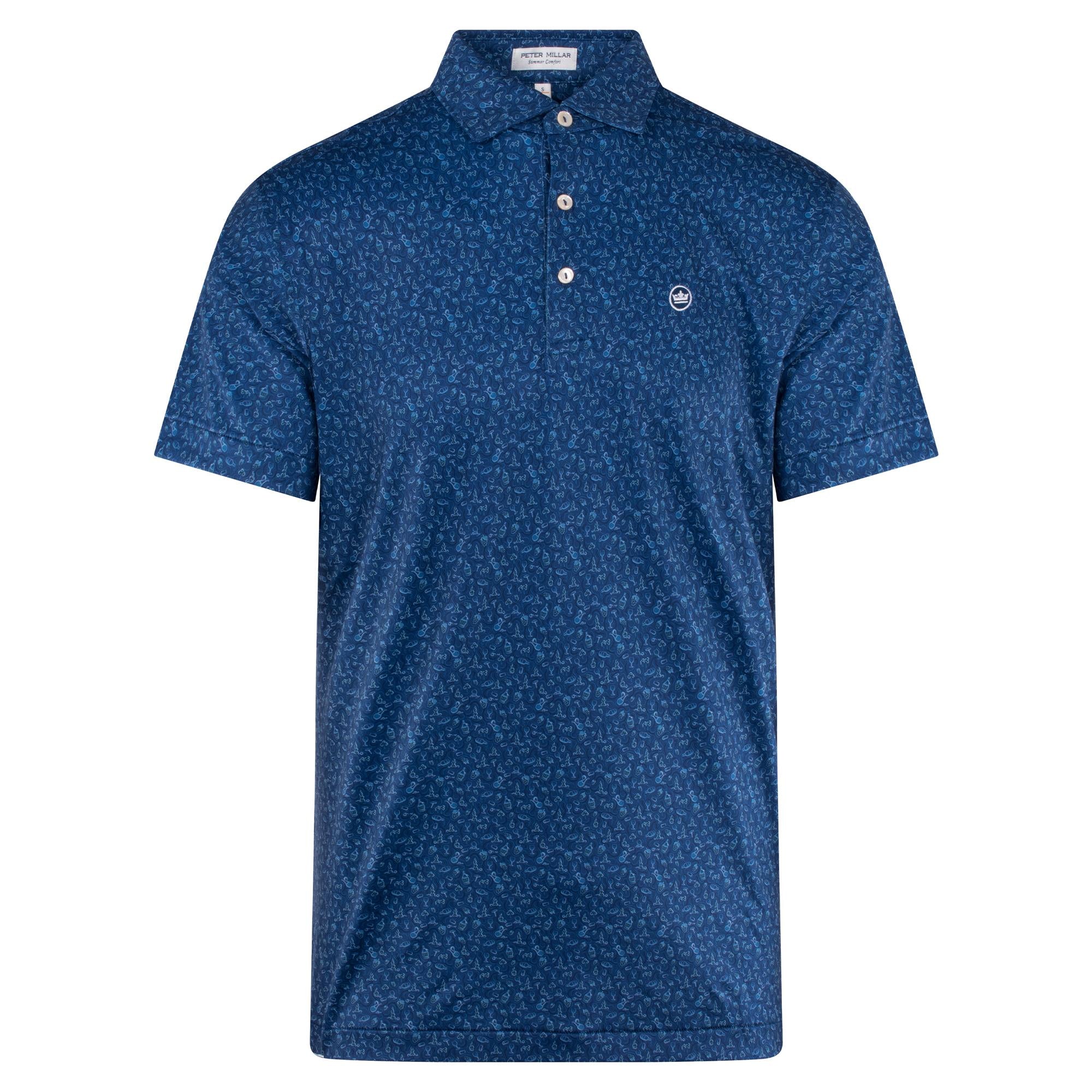 Front product image of Peter Millar Wine Country Performance Jersey Polo Shirt in Sport Navy – mens golf polo shirt UK