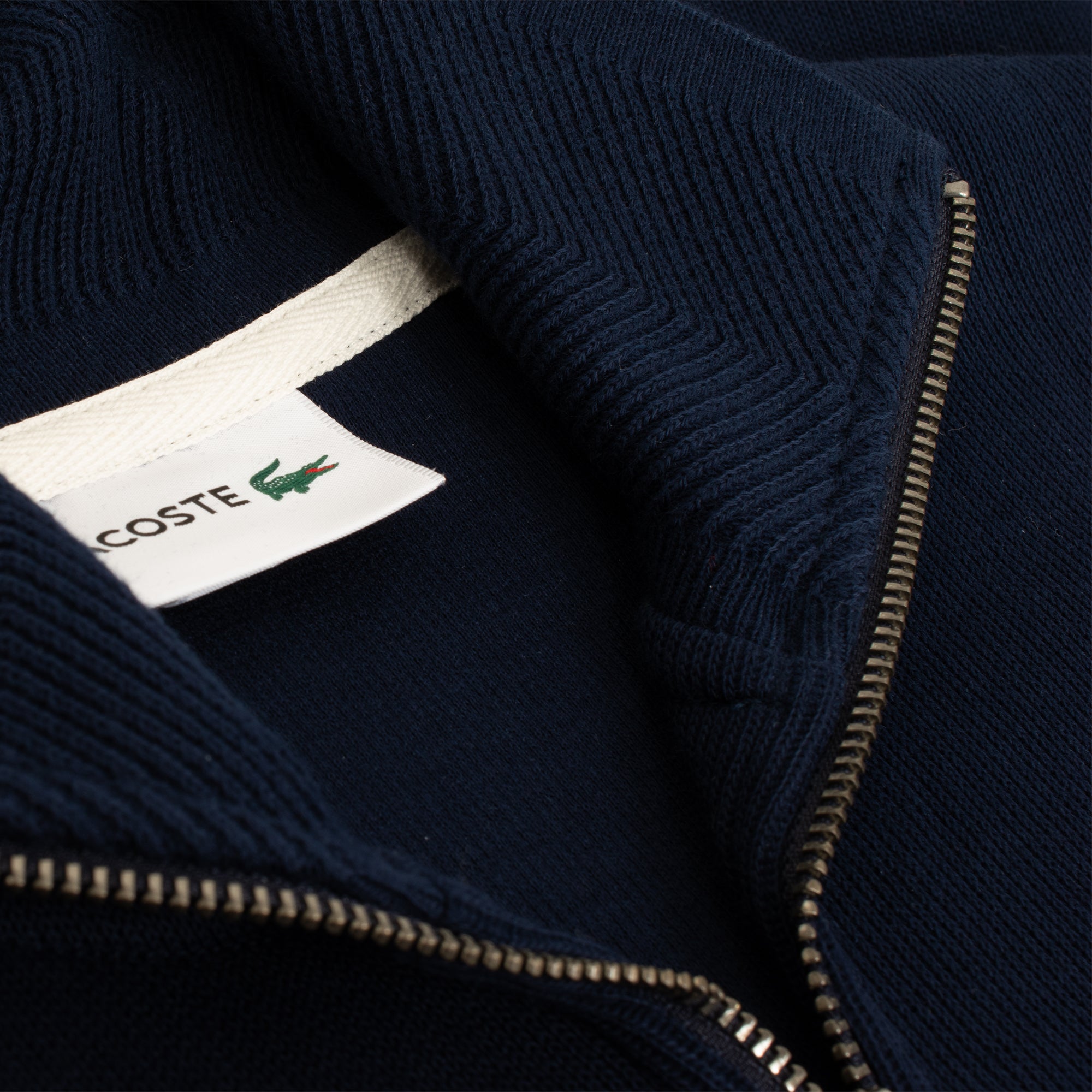 Lacoste Quarter Zip Stand Up Collar Cotton Sweatshirt Navy