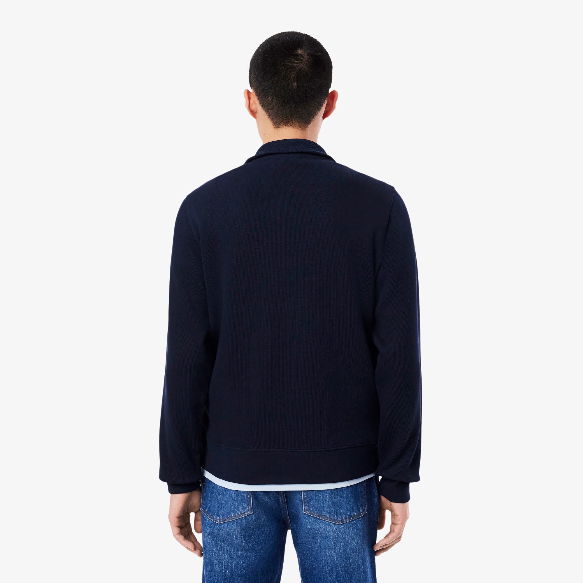 Lacoste Quarter Zip Stand Up Collar Cotton Sweatshirt Navy