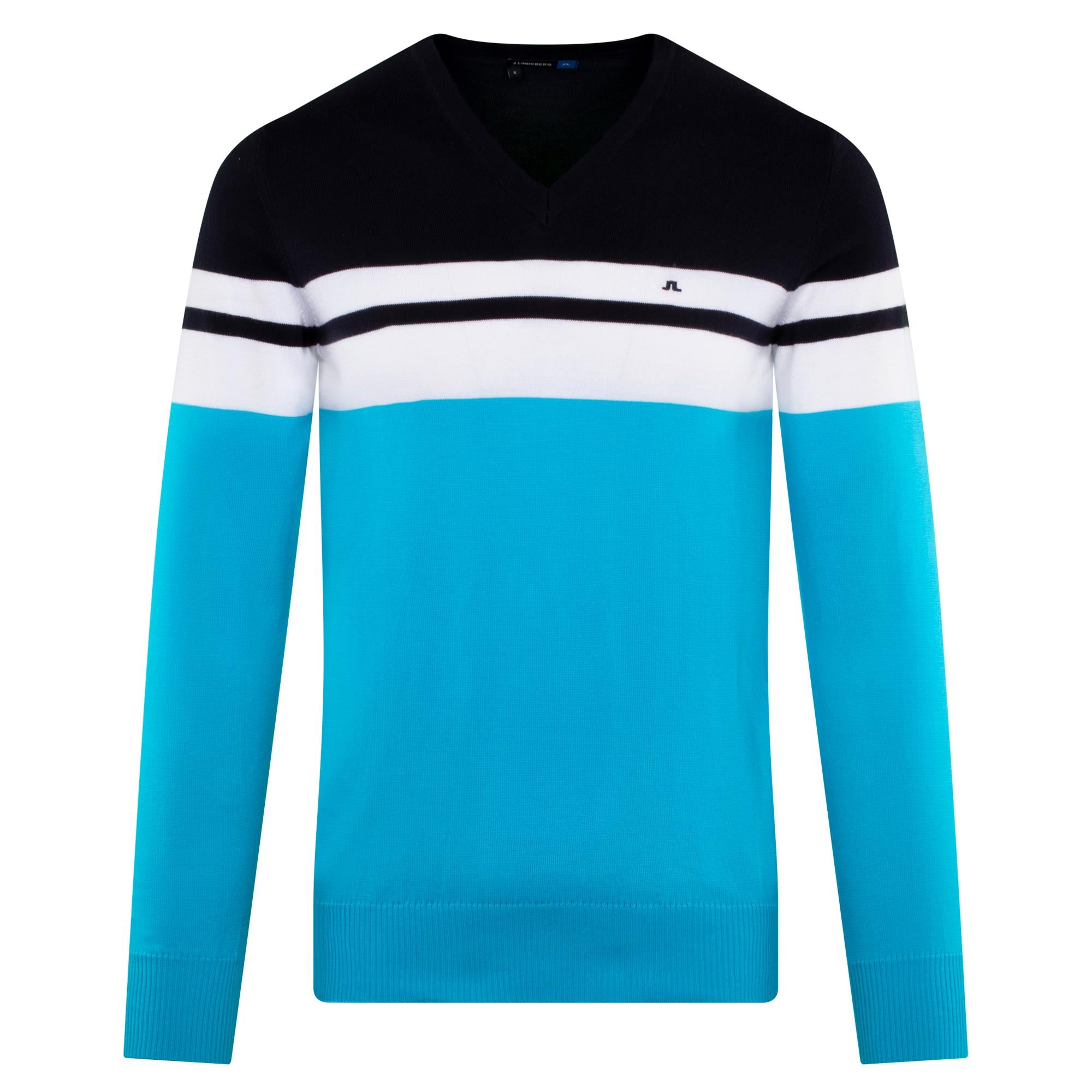 J Lindeberg Dunbar Striped Cotton Sweater Navy/Blue