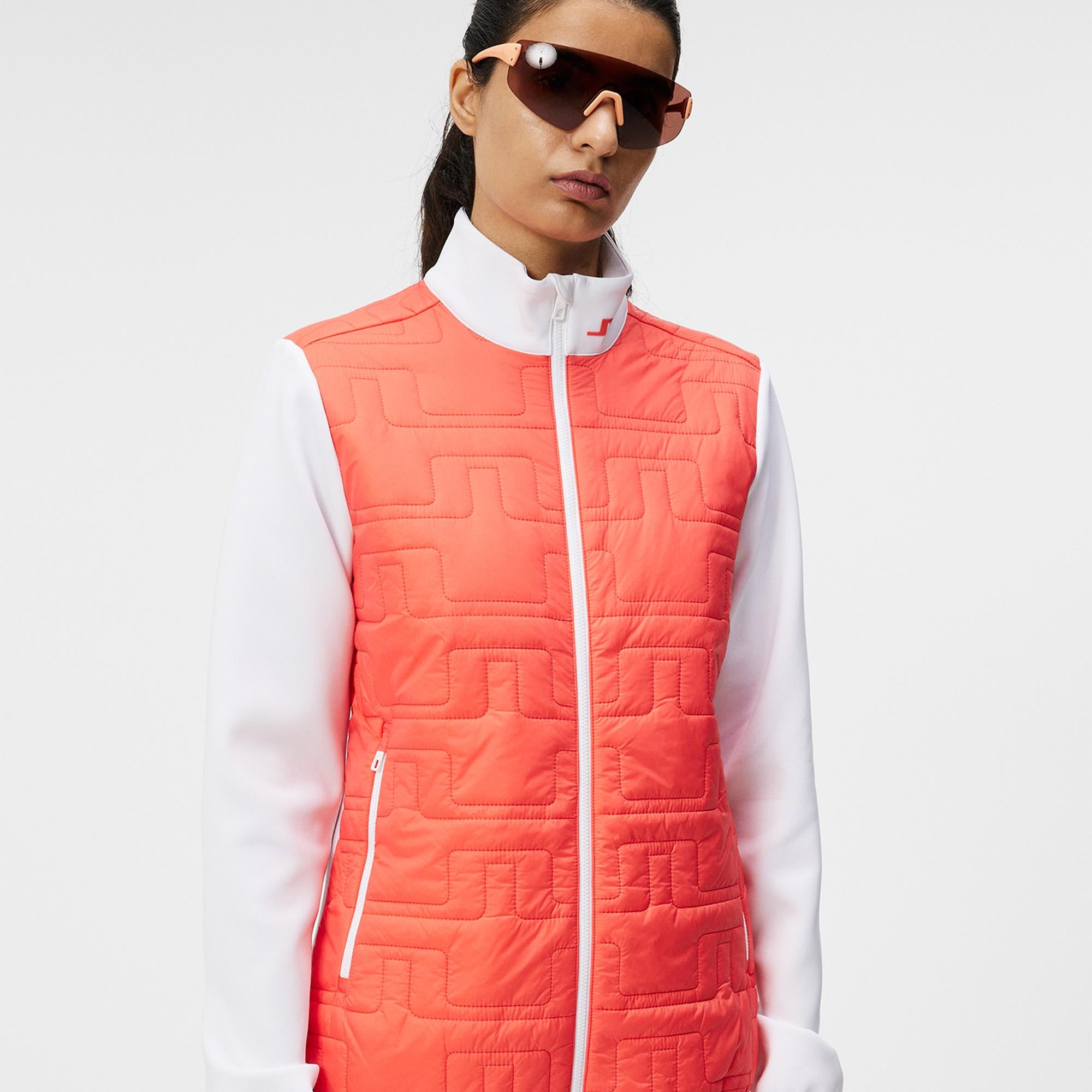 J Lindeberg Stefania Hybrid Ladies Golf Jacket Hot Coral