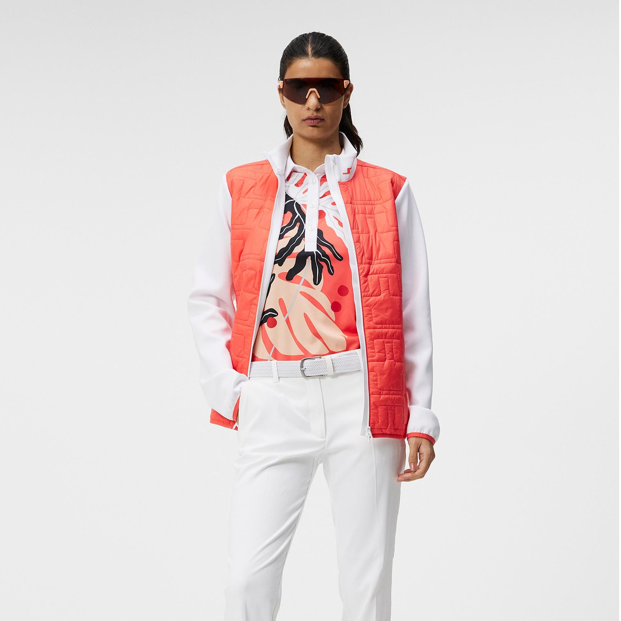 J Lindeberg Stefania Hybrid Ladies Golf Jacket Hot Coral