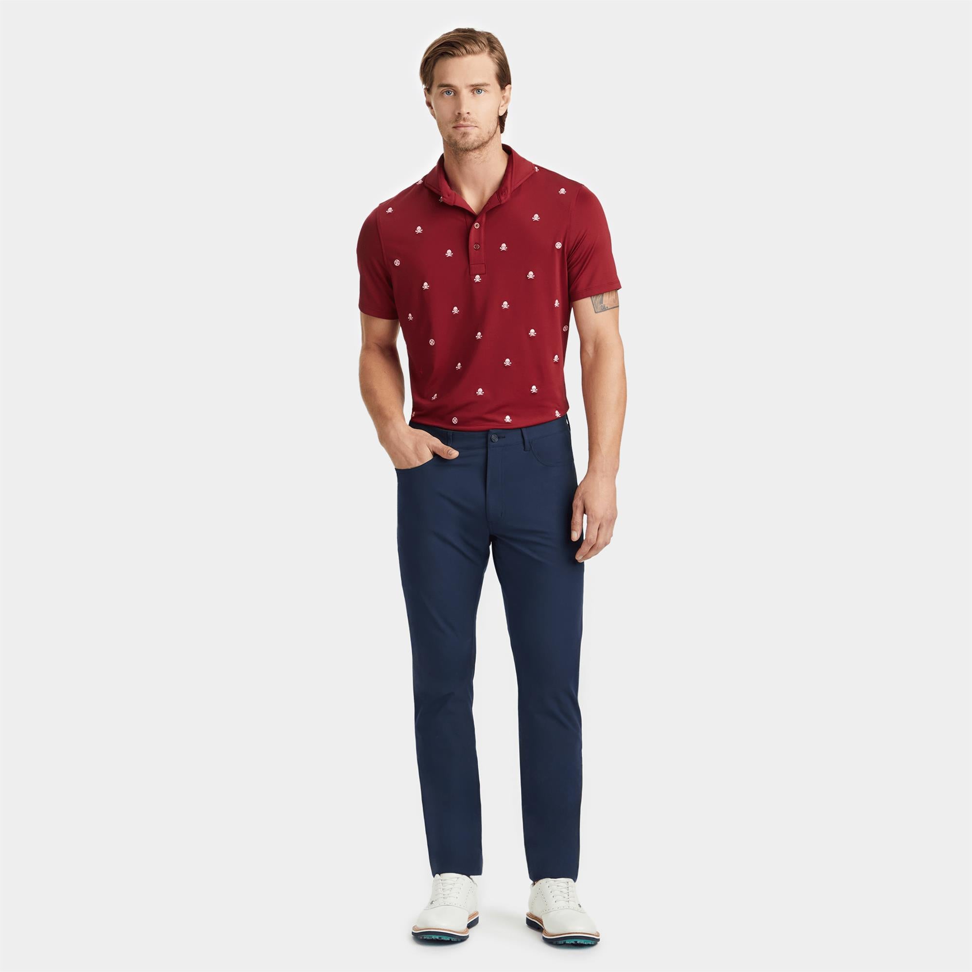 G/FORE Embroidered Skull & Tees Tech Jersey Polo Rhubarb