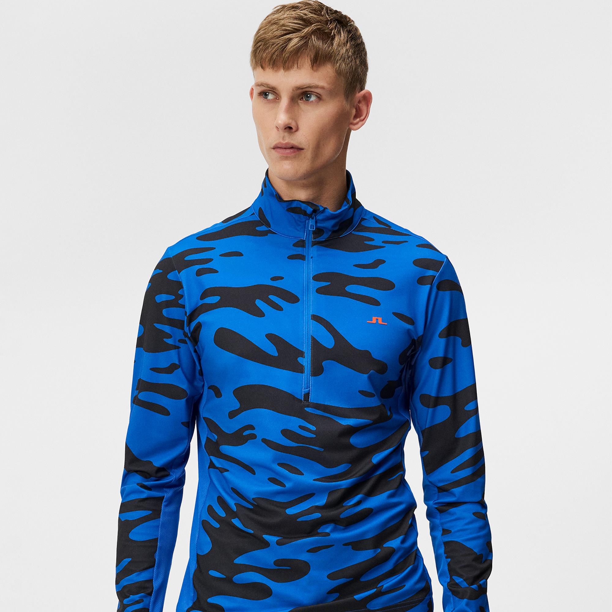 J Lindeberg Luke Print Mens Golf Mid Layer Neptune Nautical Blue