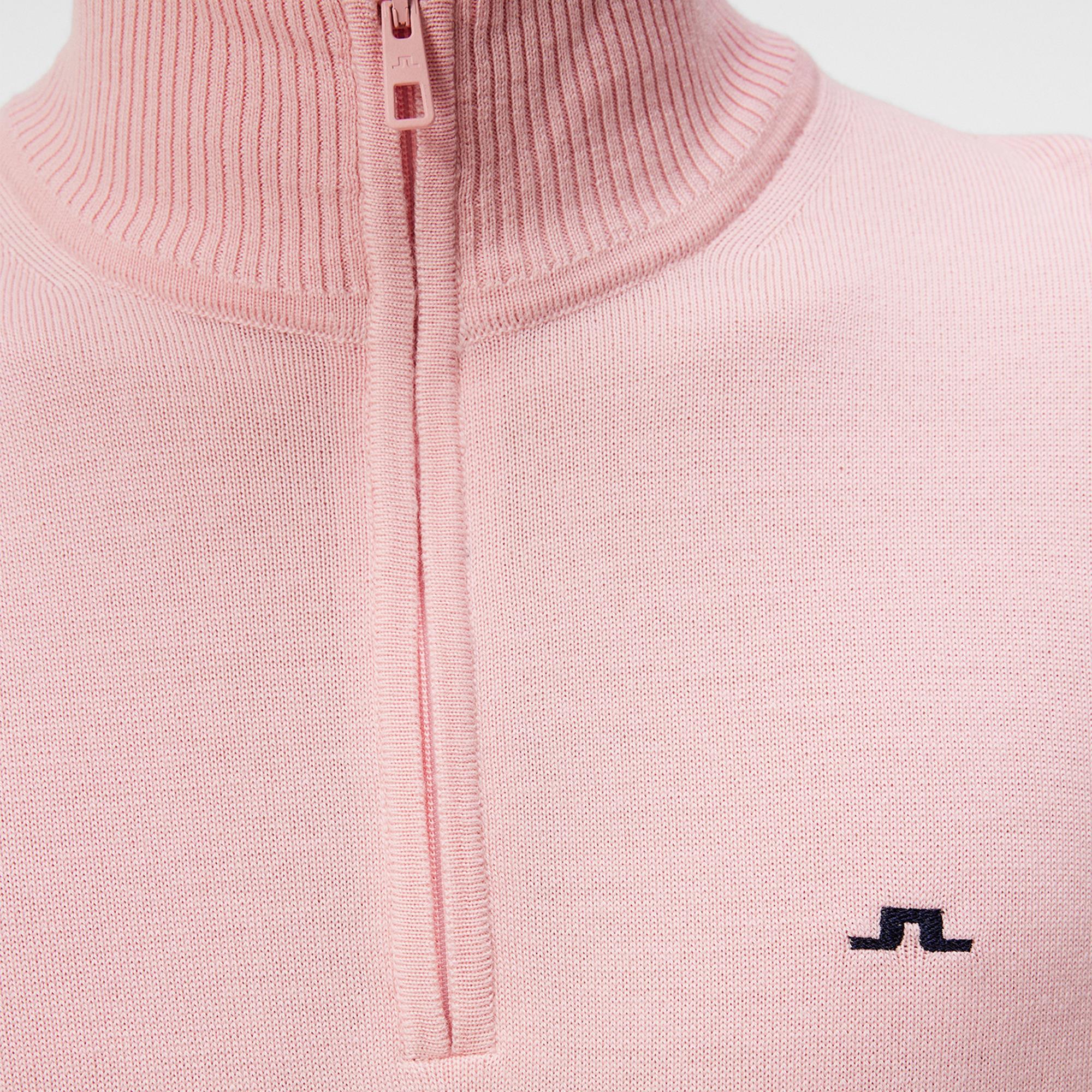 J Lindeberg Kian Tour Merino Zipped Neck Mens Golf Sweater Powder Pink