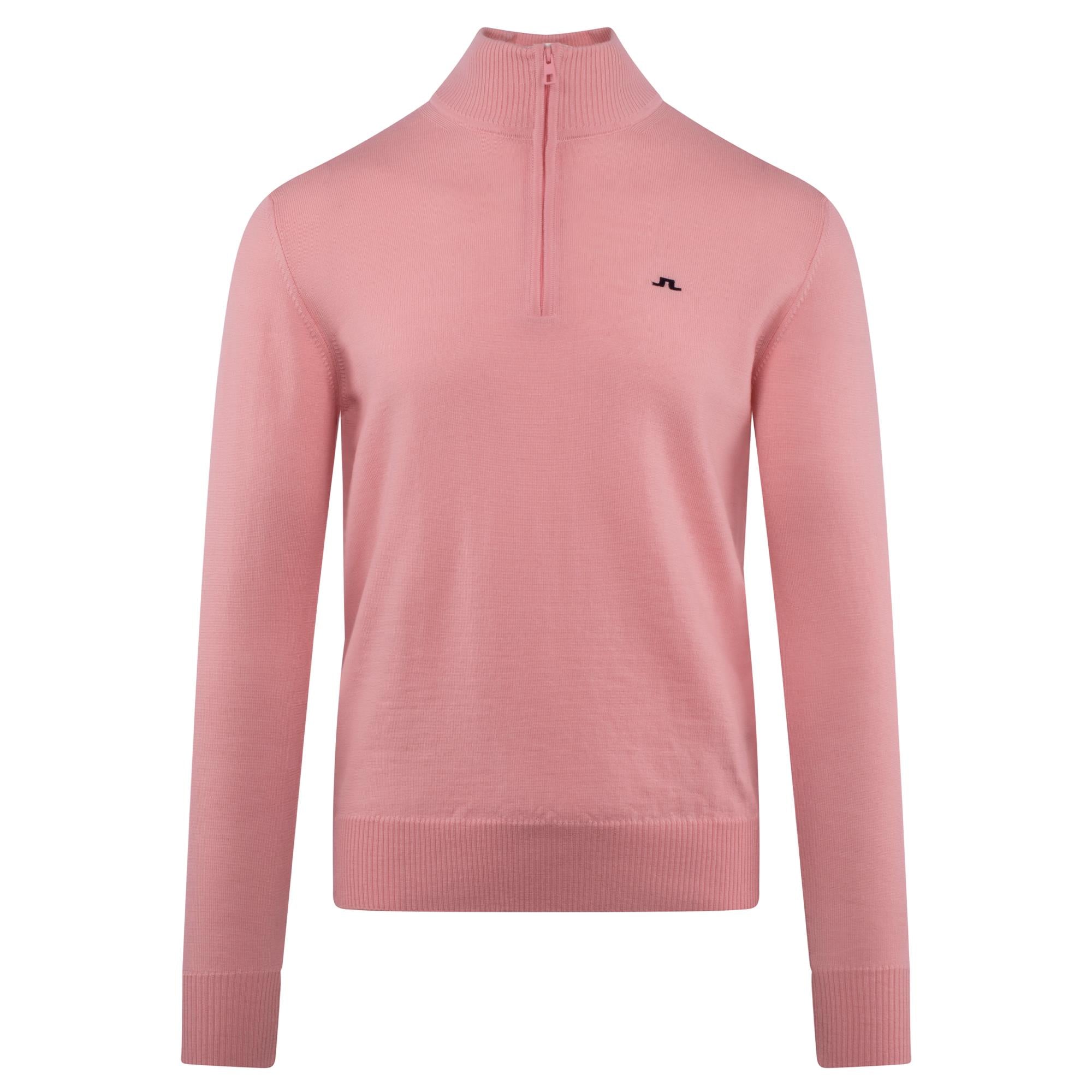 J Lindeberg Kian Tour Merino Zipped Neck Mens Golf Sweater Powder Pink