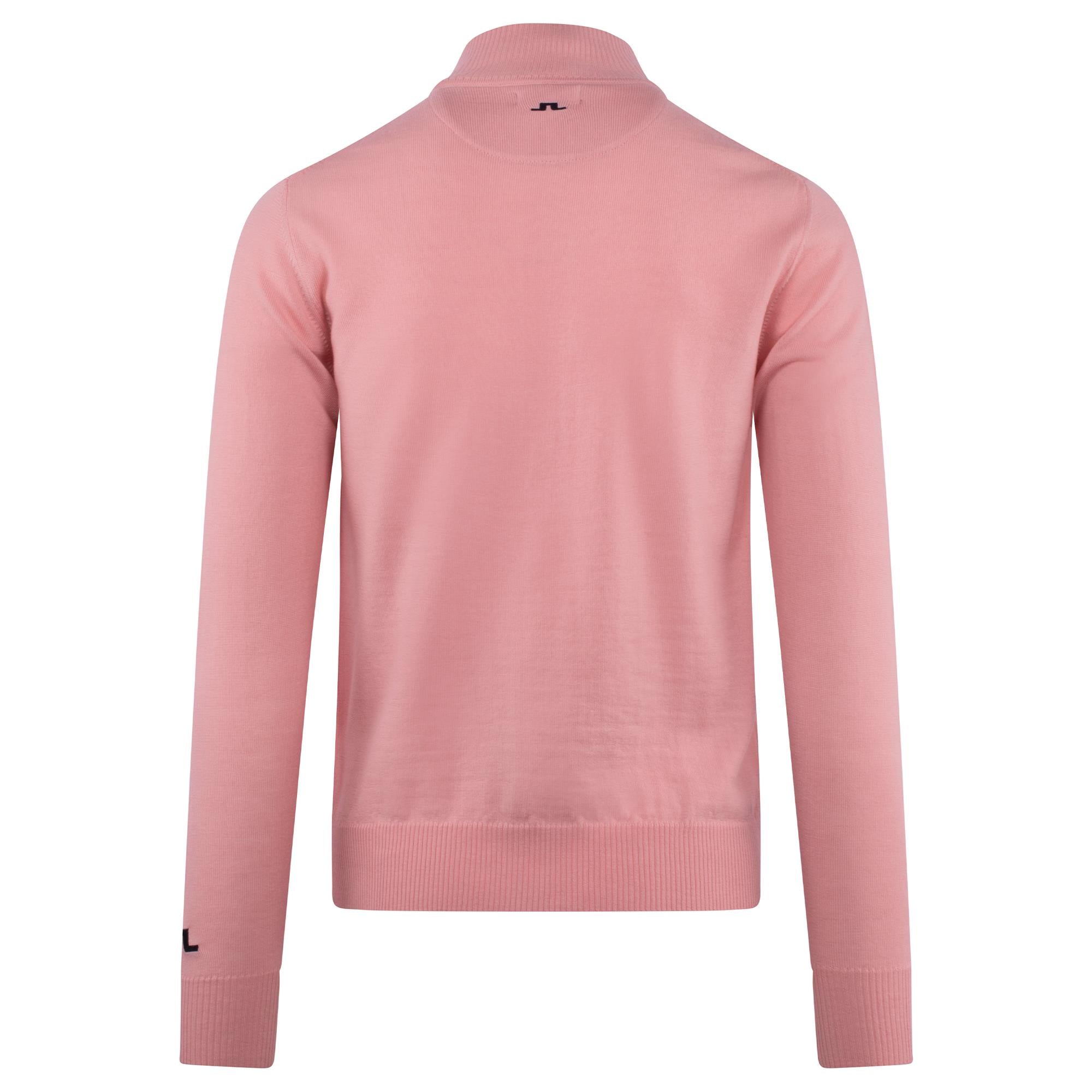 J Lindeberg Kian Tour Merino Zipped Neck Mens Golf Sweater Powder Pink