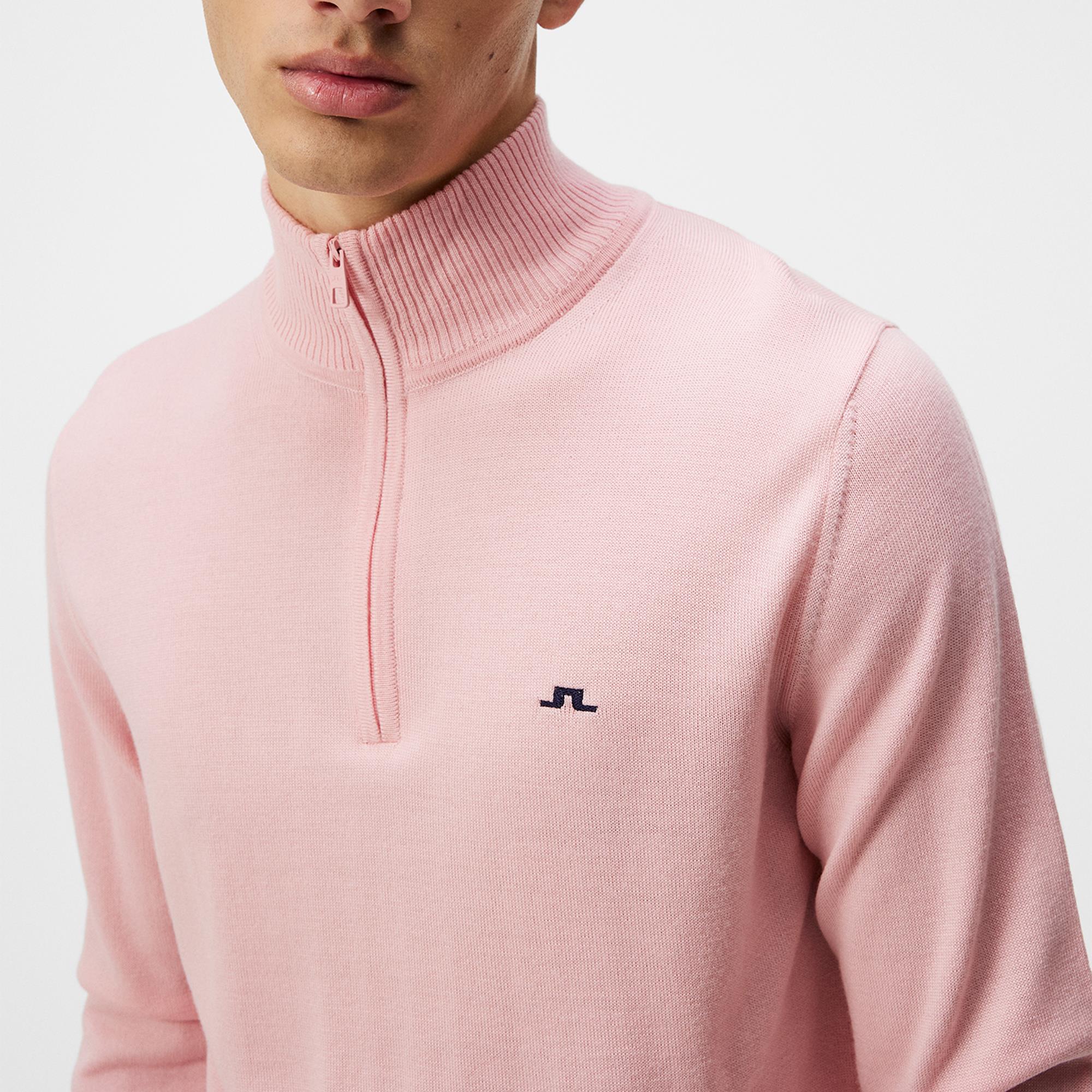 J Lindeberg Kian Tour Merino Zipped Neck Mens Golf Sweater Powder Pink
