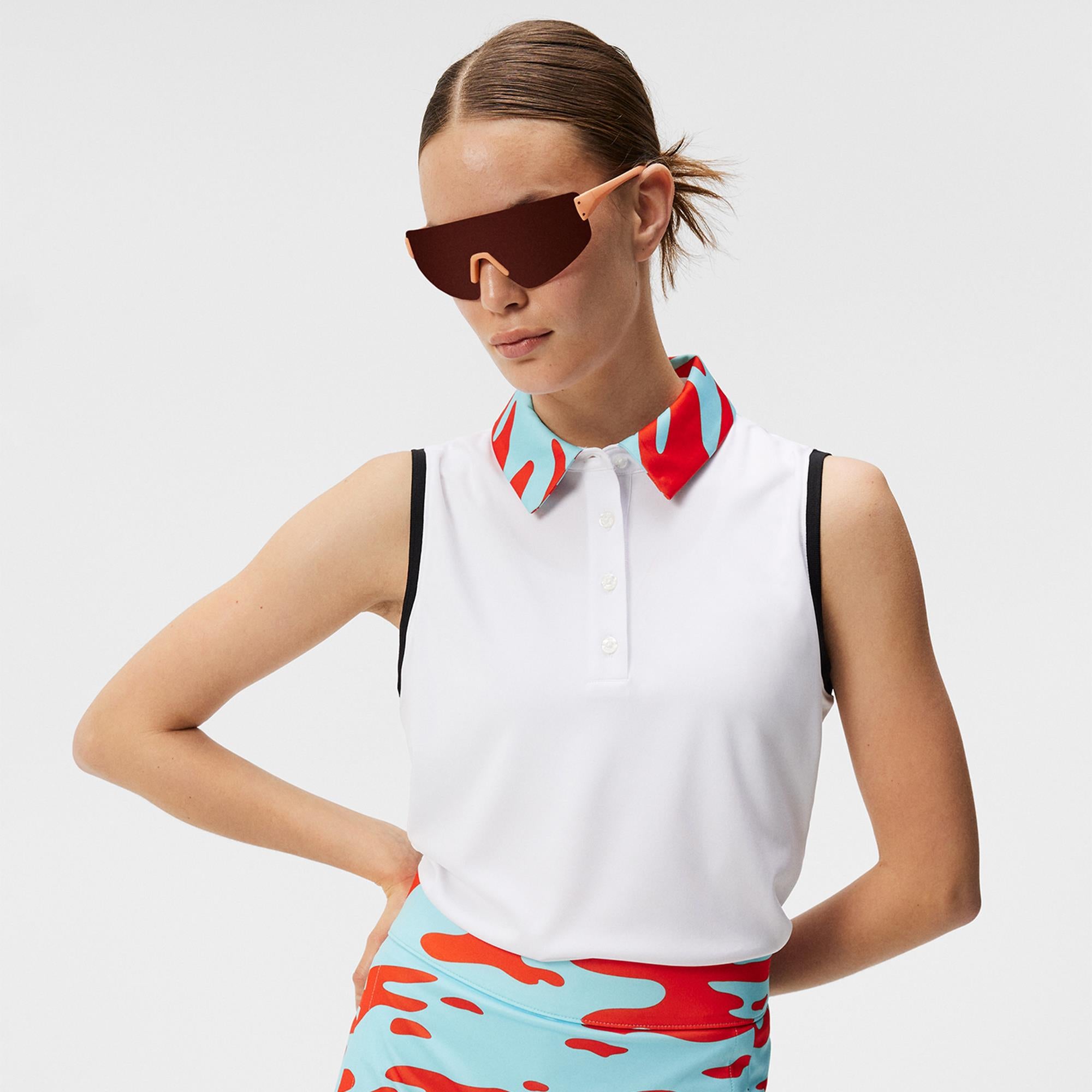 J Lindeberg Gigi Sleeveless Ladies Golf Polo Shirt White