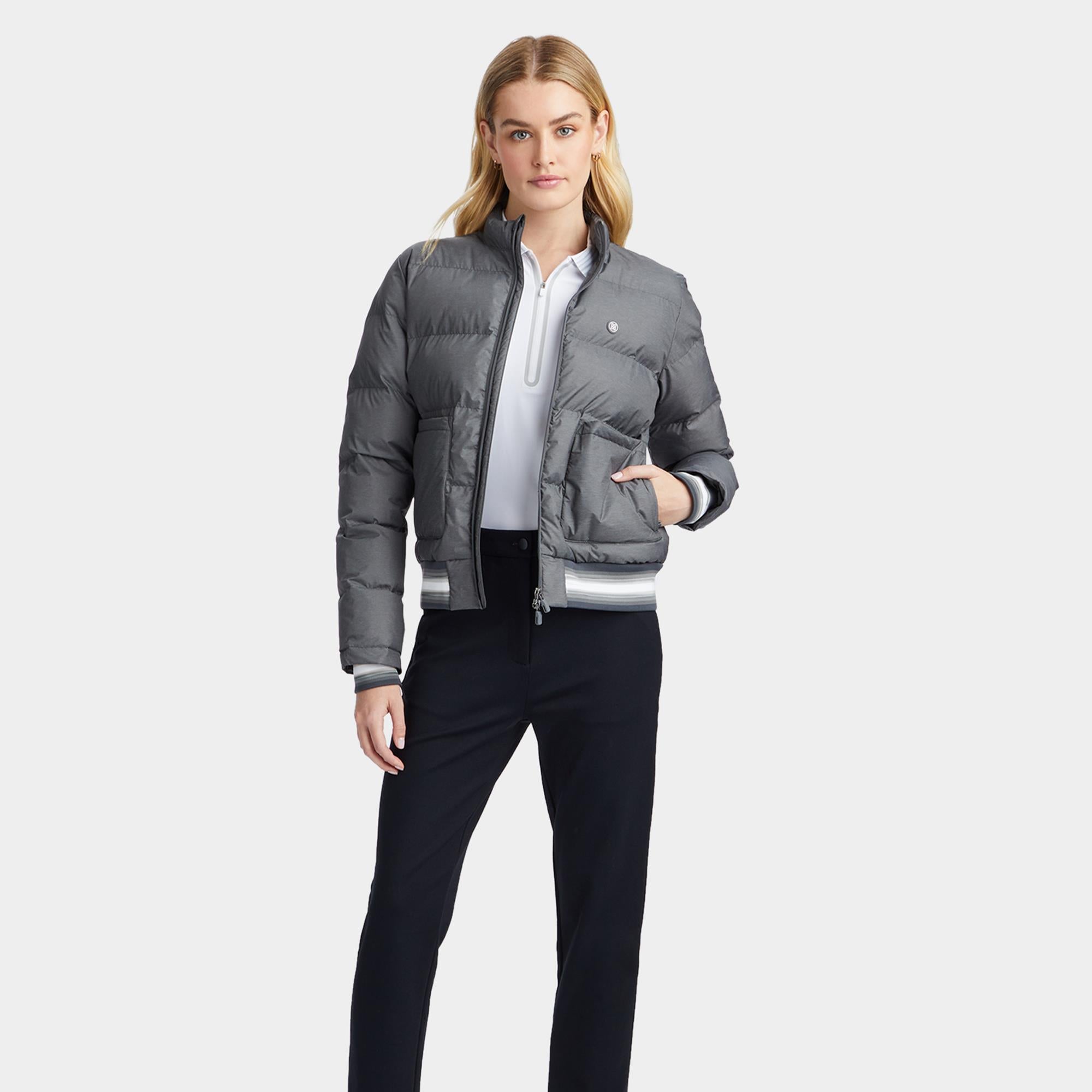 Ladies G/FORE Coated Nylon Melange Puffer Jacket Charcoal Heather Grey